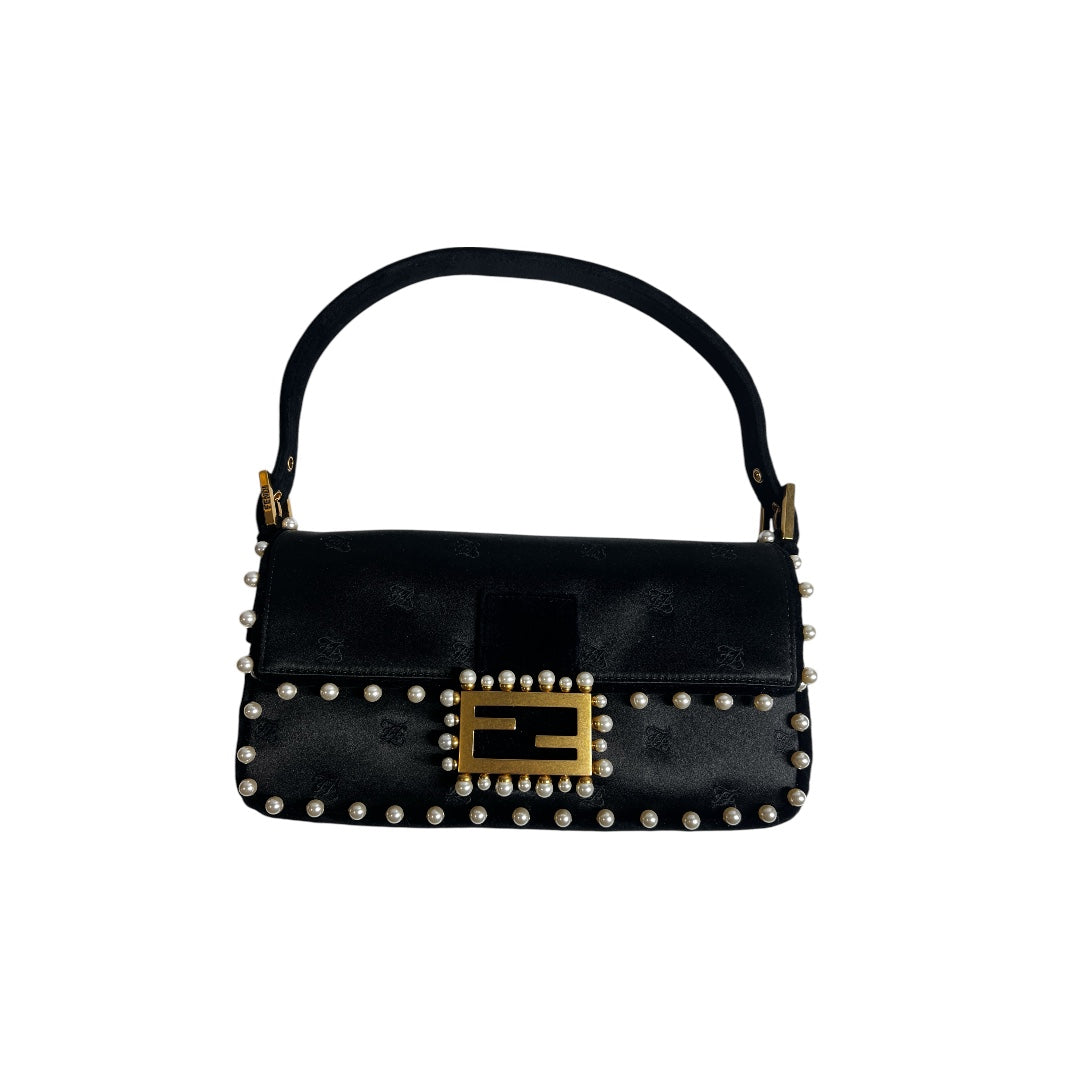 Fendi 15th Anniversary Satin Pearl Velvet Baguette Bag - Luxury Designer Shoulder Purse for Women, Evening Parties & Special Occasions