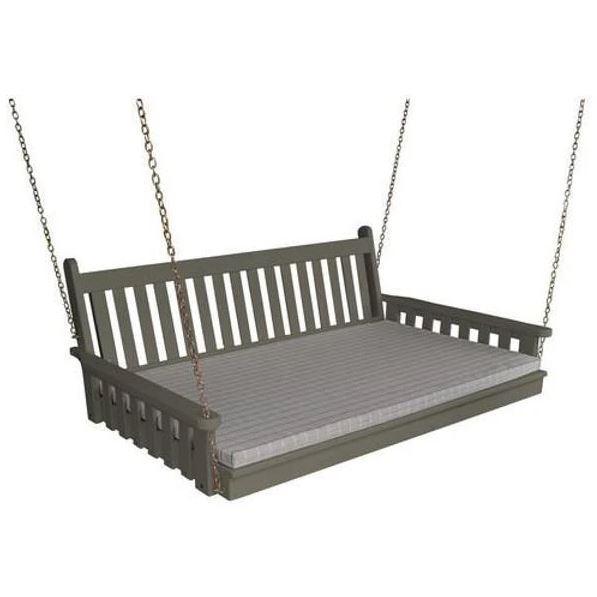 A & L Furniture Yellow Pine Traditional English Swing Bed - Outdoor Porch Swing for Relaxing in Garden, Patio or Backyard