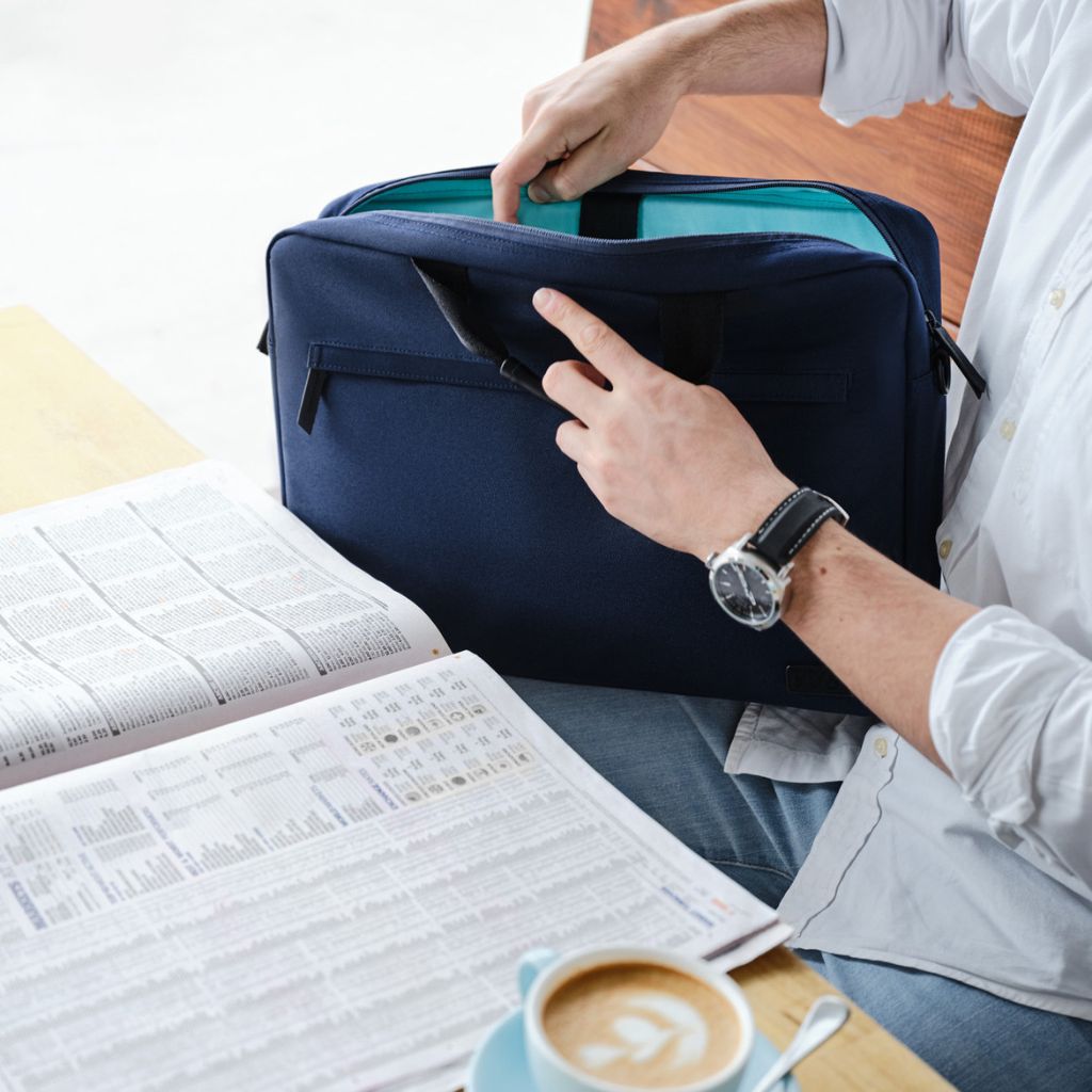 Evol 15.6 Inch Laptop Briefcase Shoulder Bag - Eco-Friendly Recycled Material Navy Blue - Perfect for Business Travel & Office Commute