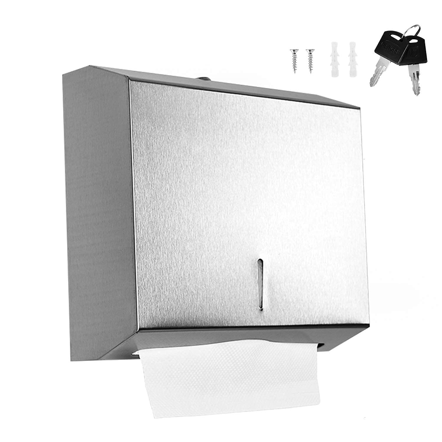 Commercial Wall-Mounted Paper Towel Dispenser - Brushed Stainless Steel Bathroom Hand Towel Holder with Lock - High Capacity (250 C-Fold/300 Multi-Fold) - Ideal for Restaurants, Offices & Public Restrooms
