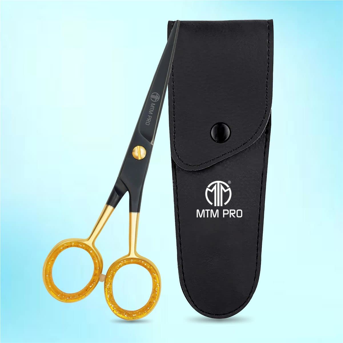 Premium Stainless Steel Beard & Mustache Scissors Set with Comb - 5 Inch Professional Grooming Kit for Men - Black & Gold Trim Scissors for Precise Facial Hair Styling at Home or Salon Use