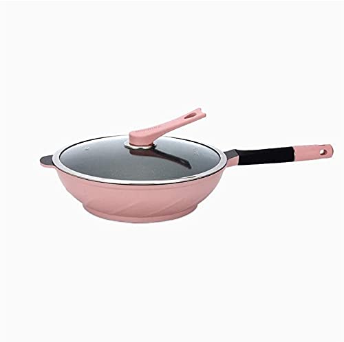 Non-Stick Sauté Pan with Lid - 32cm Stainless Steel Wok for Induction & Gas Hobs - Large Frying Pan with Cover - Perfect for Stir-Frying, Sautéing & Cooking Asian Dishes - Pink Kitchenware