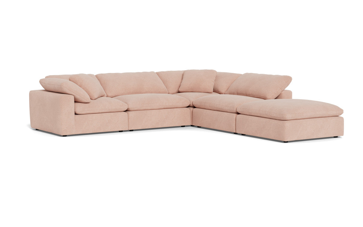 Fluffy 4-Piece Sectional Sofa with Ottoman - Modern L-Shaped Couch Set for Living Room, Family Room & Apartment - Soft Fabric Upholstery, Comfortable Seating for Relaxing & Entertaining
