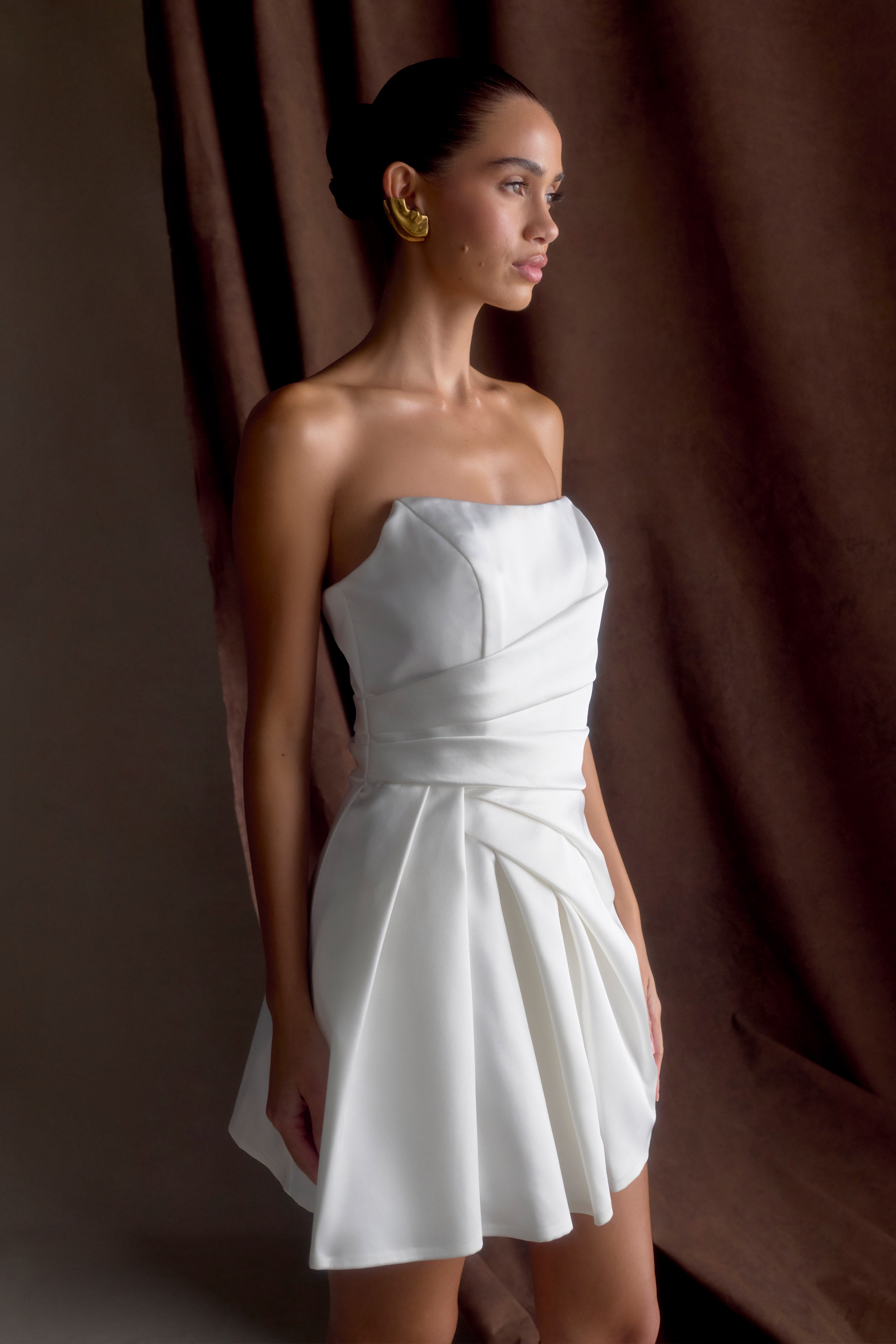 Strapless Satin Mini Dress for Women - Elegant White Lace Lora Party Dress for Evening, Prom, Cocktail & Special Occasions