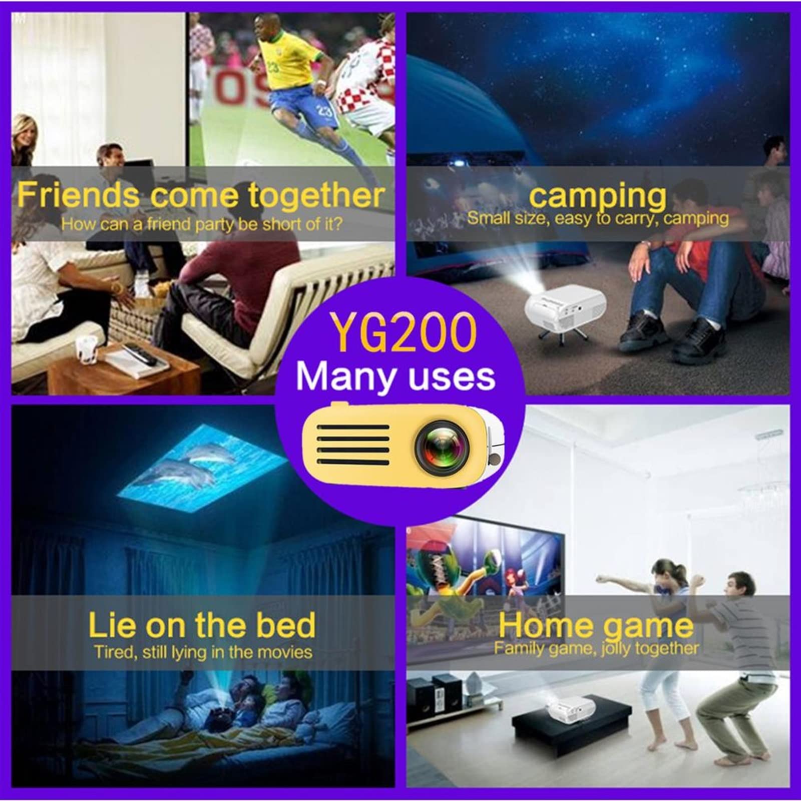 SVIOR 800 Lumens LED Mini Projector with 480x272 Resolution - USB Compatible Home Theater Projector for Movies & Gaming (Yellow, UK Plug) | Perfect for Bedroom, Outdoor Camping & Office Presentations