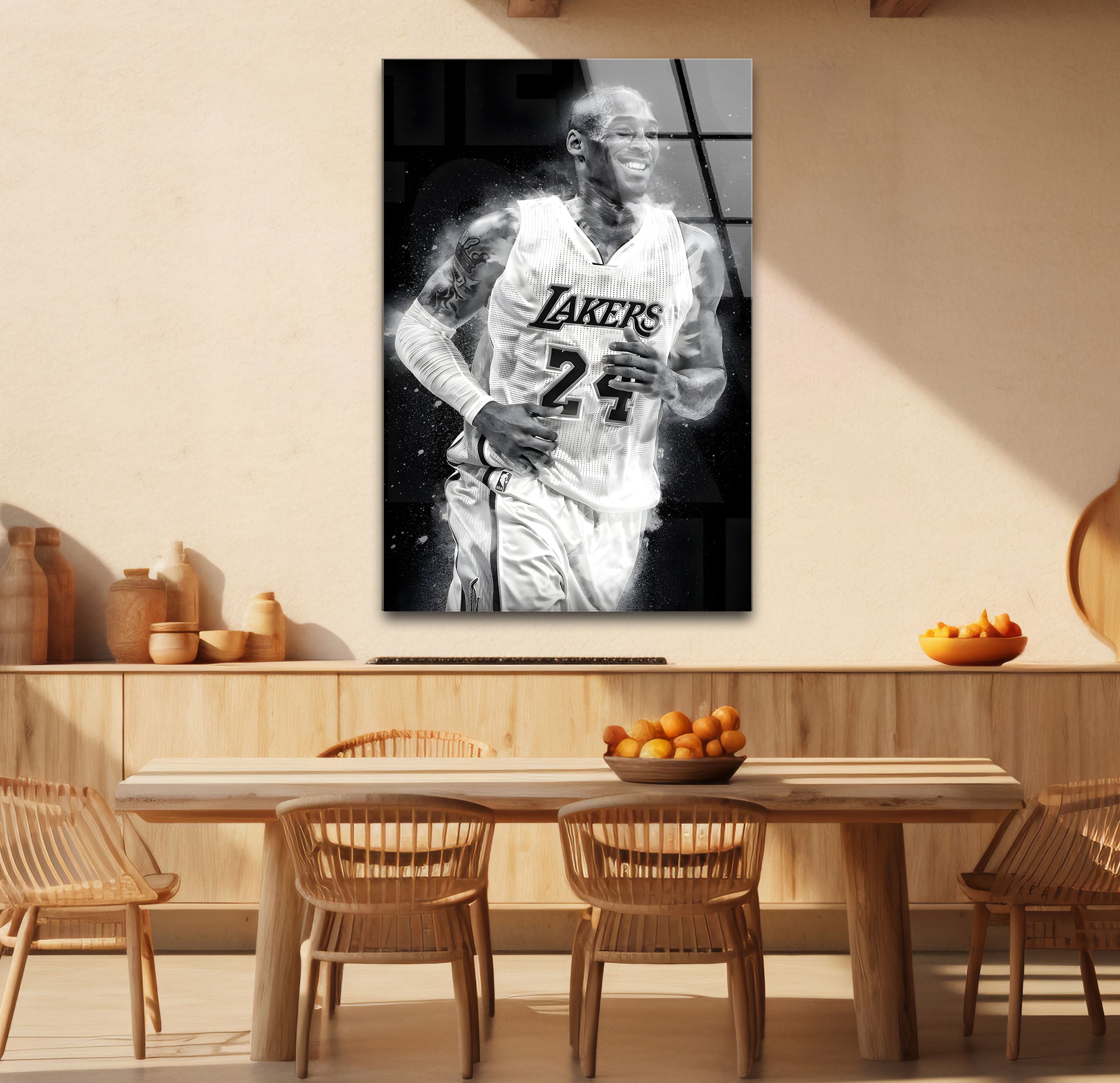 Kobe Bryant Glass Wall Art - Black and White Basketball Decor for Home, Office, or Man Cave - Perfect for Lakers Fans & NBA Memorabilia Collectors