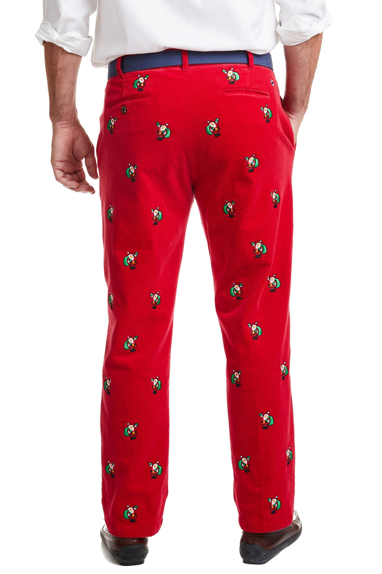 Beachcomber Corduroy Pants for Women - Crimson Red Casual Trousers with Santa Print | Comfortable Winter Pants for Christmas, Holiday Outfits & Casual Wear