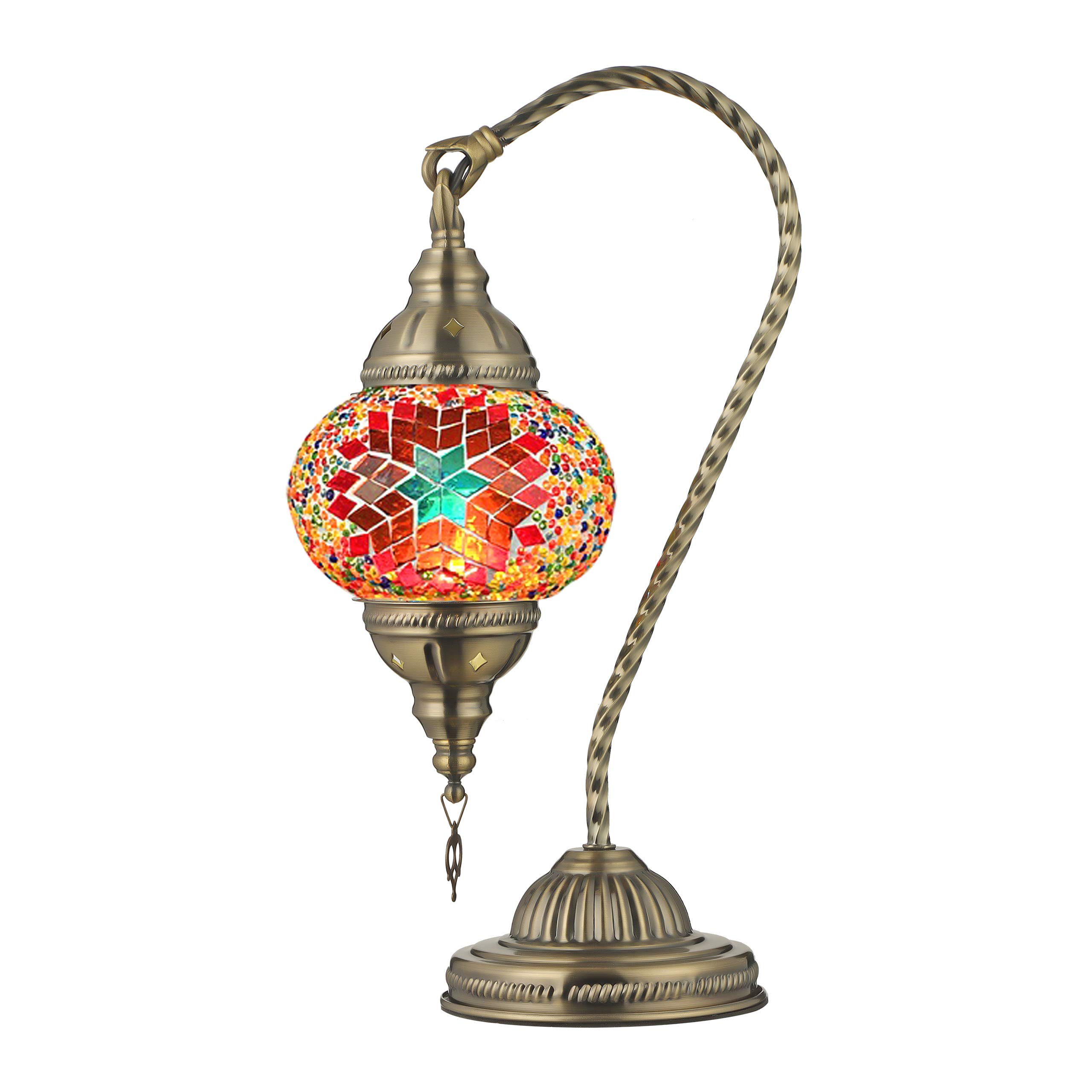 KWOKING Handmade Moroccan Mosaic Table Lamp - Stained Glass Decorative Globe Light with Brass Gooseneck for Bedroom, Living Room, Restaurant & Hotel | Turkish Night Light & Desk Lamp for Cozy Ambiance