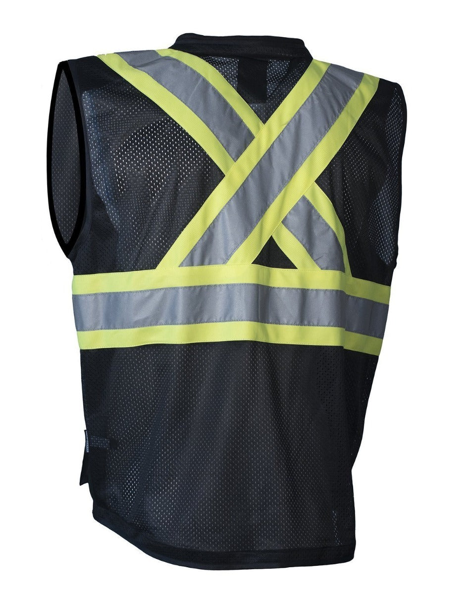 High Visibility Zipper Front Safety Vest for Traffic & Construction - Reflective Black Work Vest for Night & Low Light Conditions