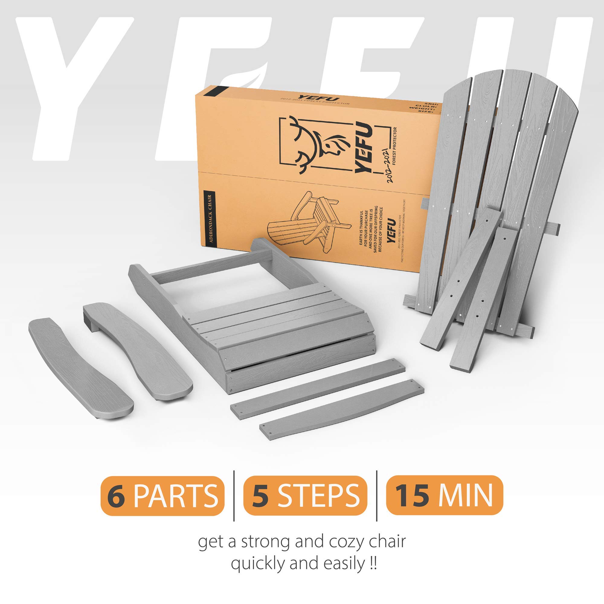 **Weather-Resistant YEFU Adirondack Chair - Durable Plastic Outdoor Patio Chair with Wood Texture - Perfect for Lawn, Fire Pit, Deck, Porch & Garden (Grey) - Ideal for Relaxing & Entertaining Outdoors**