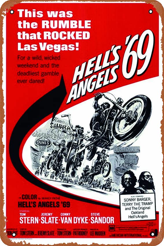 Vintage Hell's Angels '69 Movie (1969) Retro Metal Tin Sign - 12x8 Inch Wall Decor for Bars, Restaurants, Cafes & Man Caves - Classic Biker Film Memorabilia & Home Theater Decor