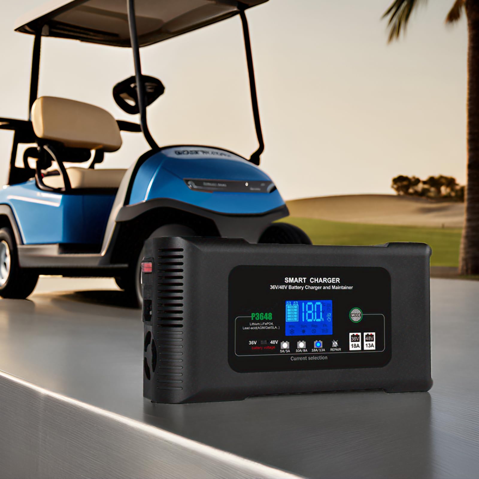 36V/48V Golf Cart Battery Charger - 18A for 36V, 13A for 48V - Smart Charger for EZGO Marathon Carts - Compatible with Lithium, LiFePO4, Lead-Acid AGM/Gel/SLA Batteries - Anderson SB-50 Plug - Perfect for Home, Golf Course & RV Use