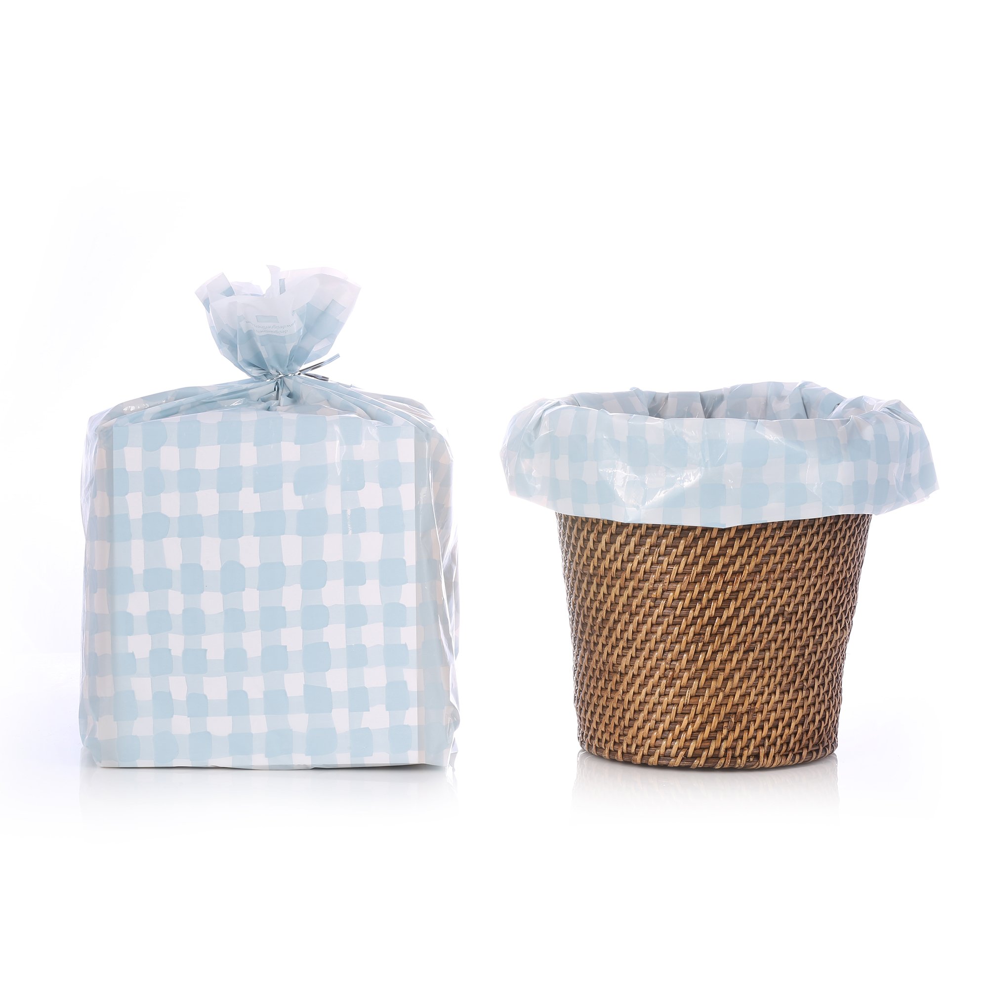 Reusable Baby Blue Gingham Plastic Gift Wrap Bags - Eco-Friendly Nursery Trash Bags - 10 Pack (21