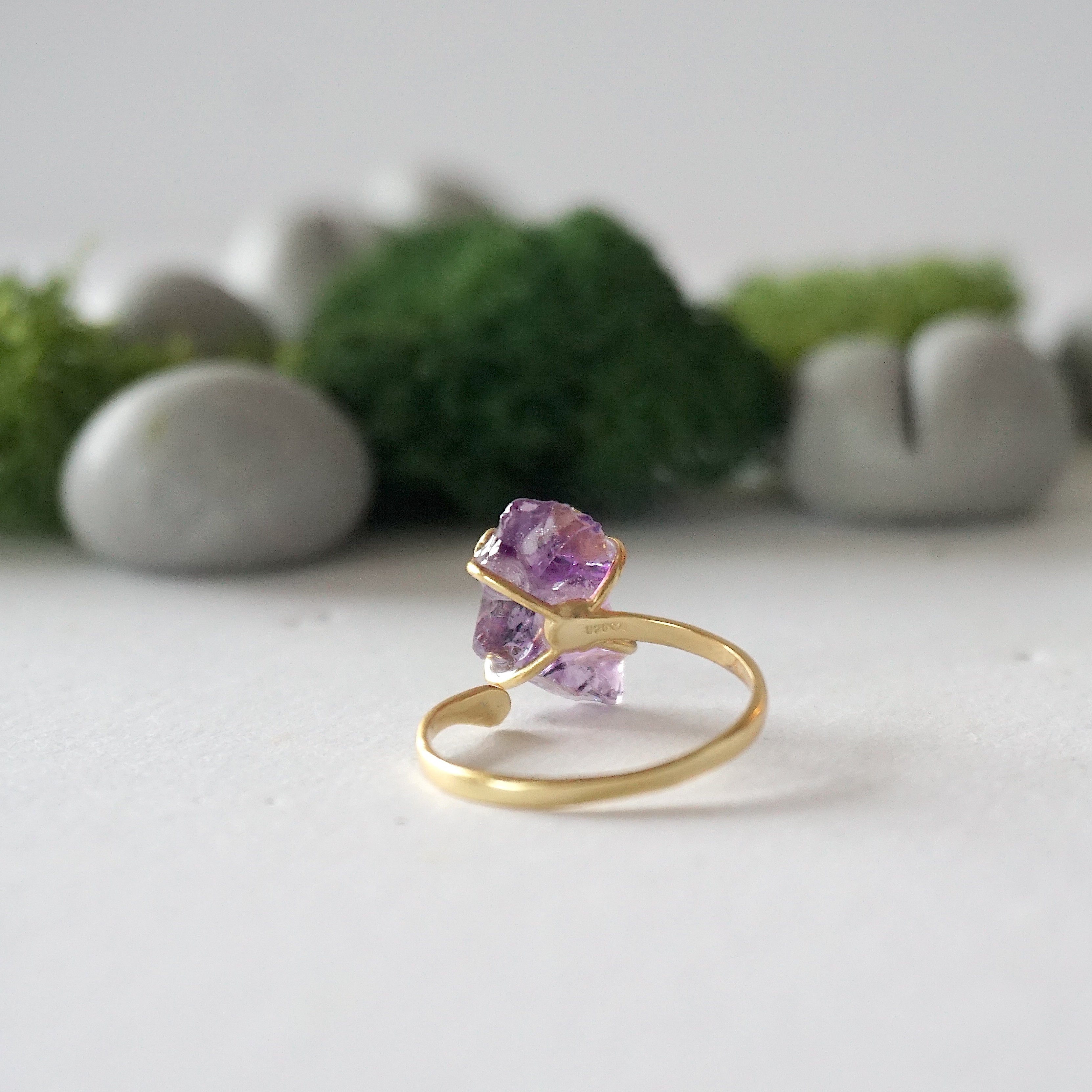Raw Amethyst Adjustable Ring in Gold Vermeil - Elegant Boho Jewelry for Women, Perfect for Everyday Wear & Special Occasions
