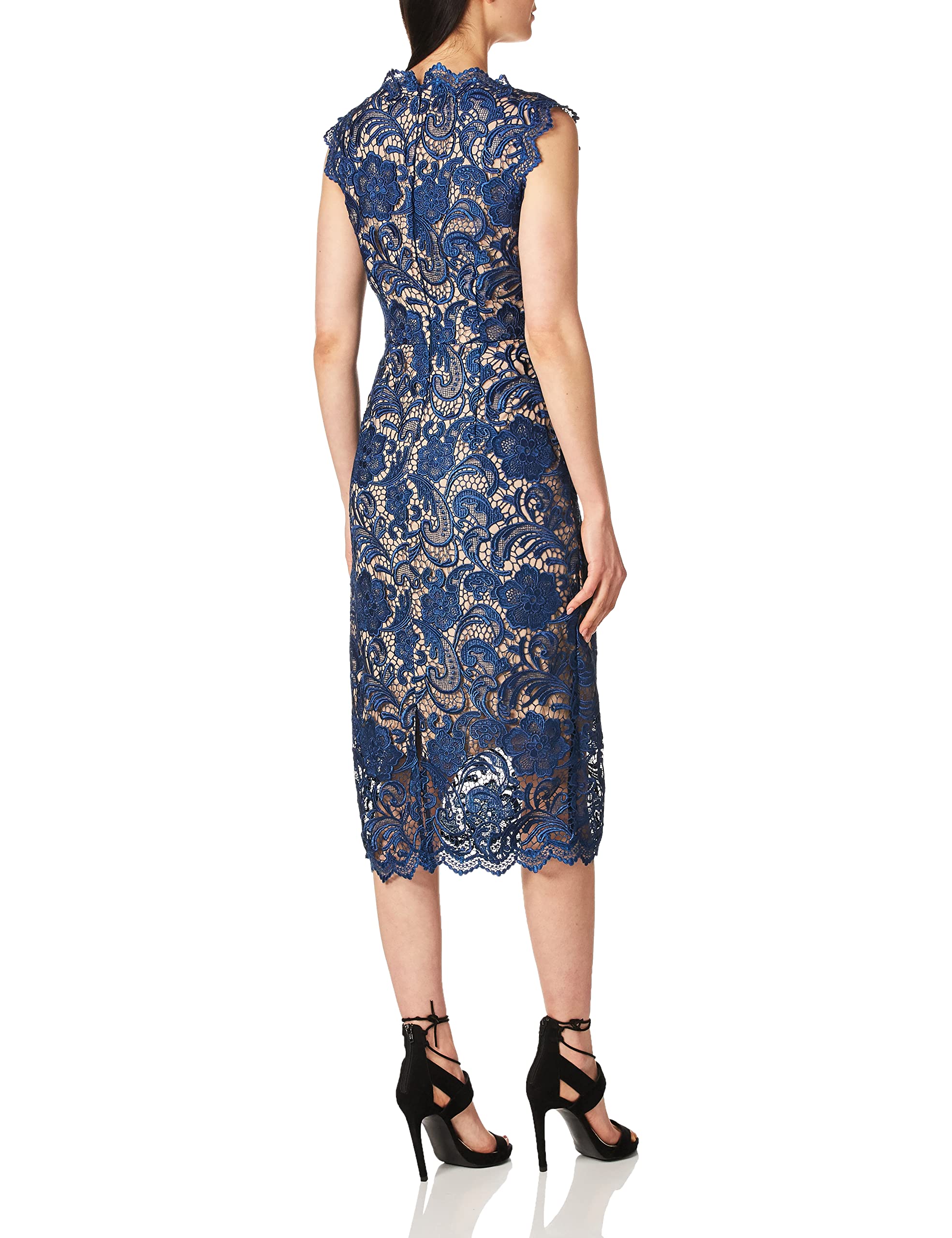 Dress the Population Women's Claudette Lace Sheath Midi Dress - Elegant Formal & Wedding Guest Dress for Cocktail Parties, Evening Events