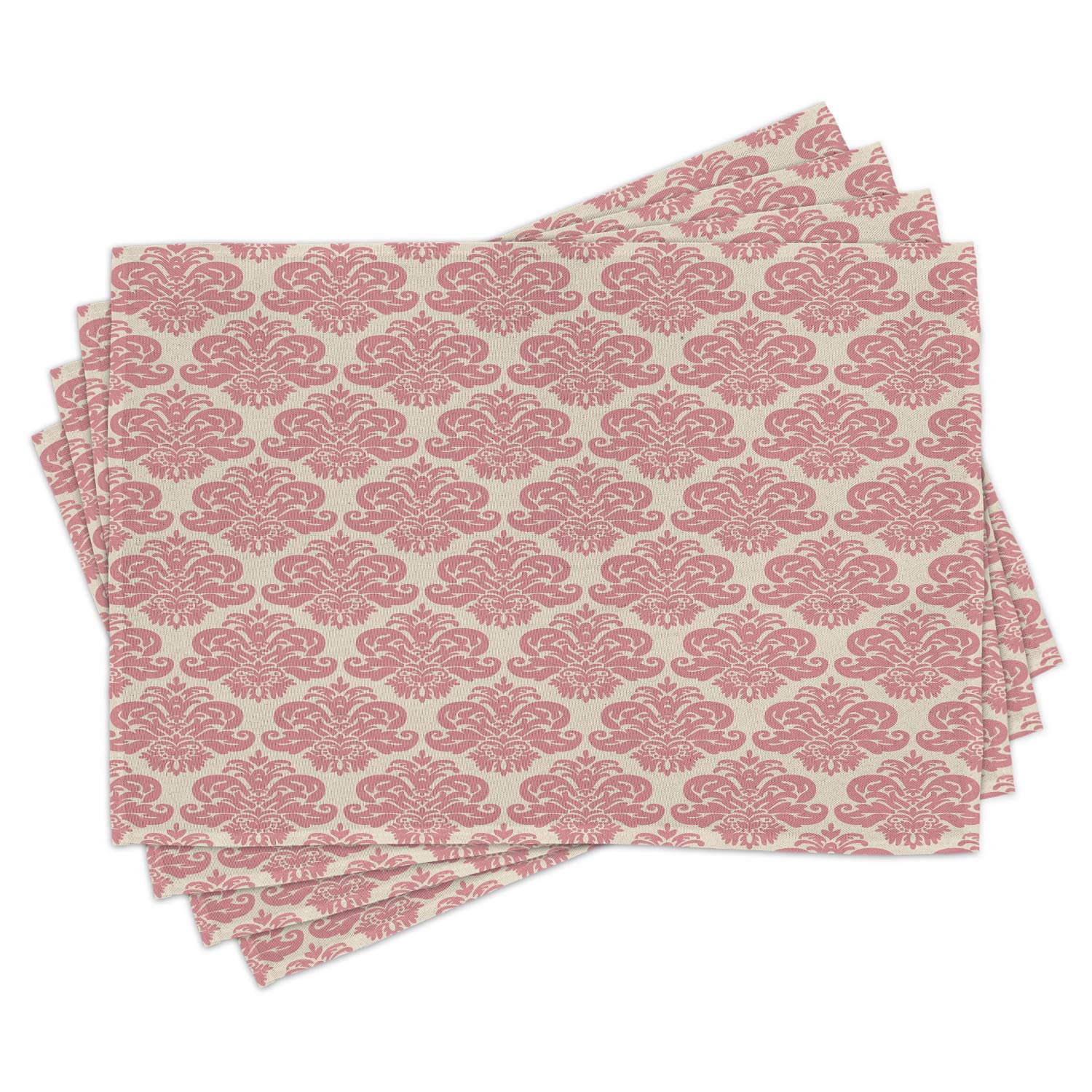 Lunarable Dusty Rose Placemats Set of 4 - Vintage Damask Victorian Floral Pattern Washable Fabric Place Mats for Dining Table, Kitchen Decor | Elegant Table Setting for Dinner Parties & Holiday Gatherings