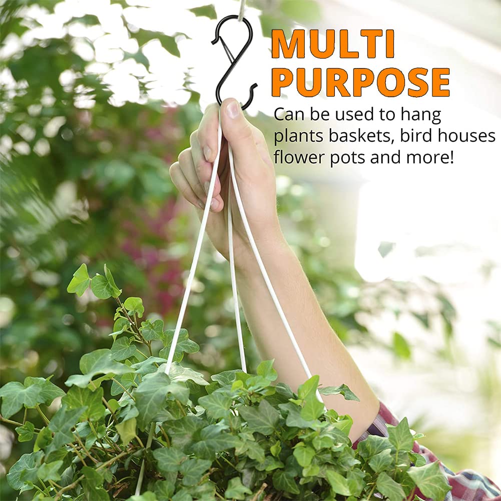 16 Pack Heavy Duty 3.5 Inch S Hooks with Safety Buckle - Black Metal S-Shaped Hooks for Hanging Plants, Clothes, Kitchen Utensils, Bags & Pot Racks - Perfect for Home, Garage, Closet & Outdoor Organization