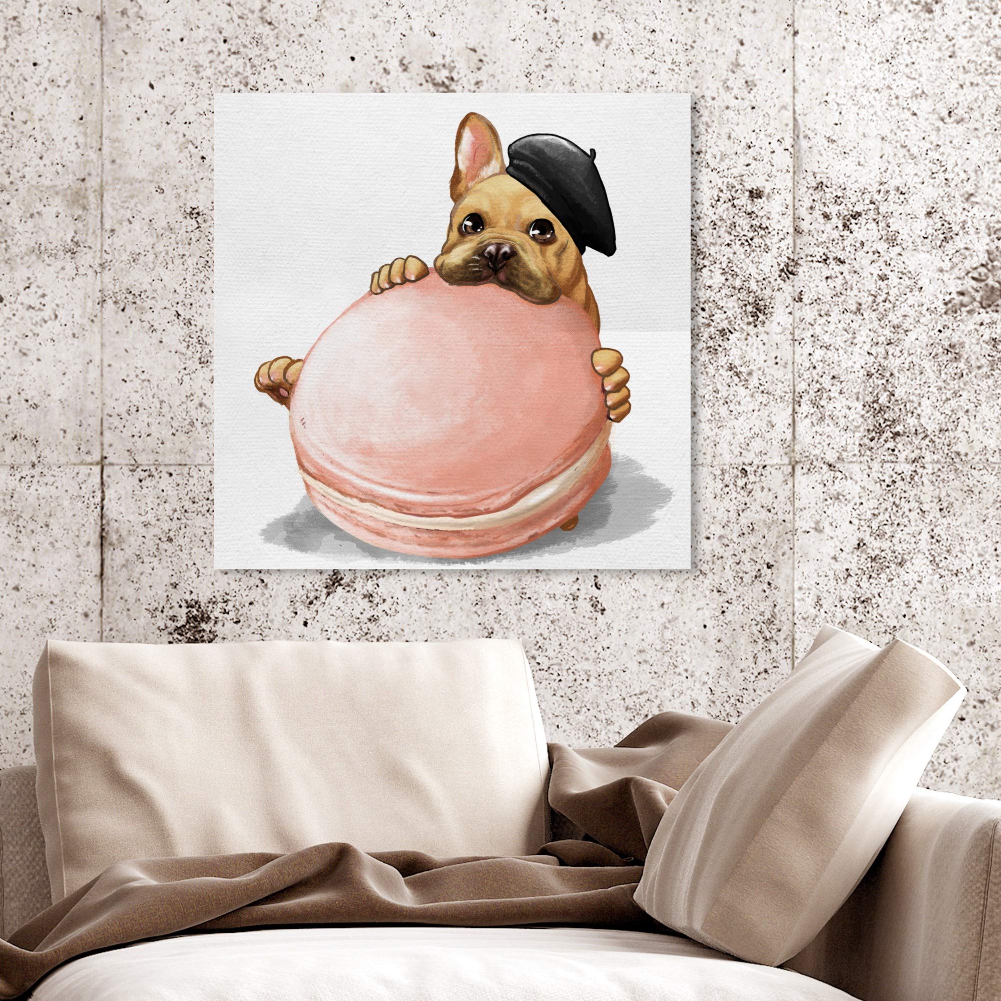 Macaron Frenchie Kitchen Wall Art Canvas Prints - French Bulldog & Dessert Decor for Home, Cafe, Bakery
