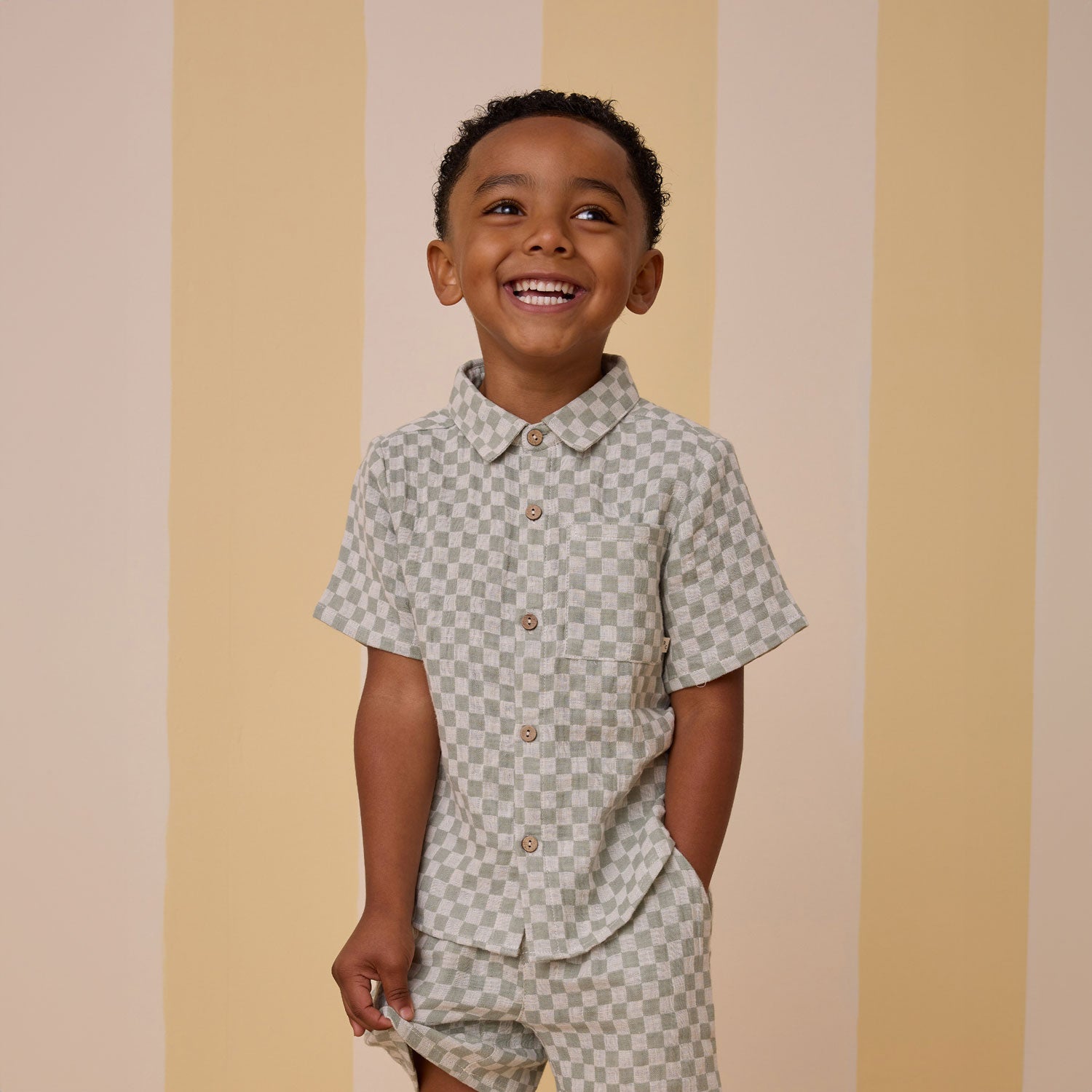Men's Casual Short Sleeve Collared Shirt - Sage Check Plaid Pattern - Perfect for Summer Outings, Beach Vacations & Office Casual Wear
