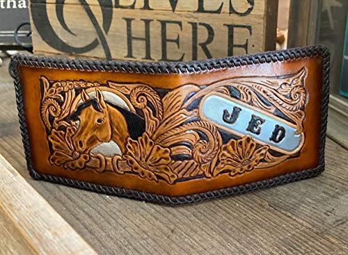 Handmade 3D Genuine Leather Wallet for Men - Custom Engraved & Hand-Painted Western Cowboy Design - Personalized Gift for Father's Day, Birthday & Anniversary - Perfect for Everyday Carry & Western Style Fashion