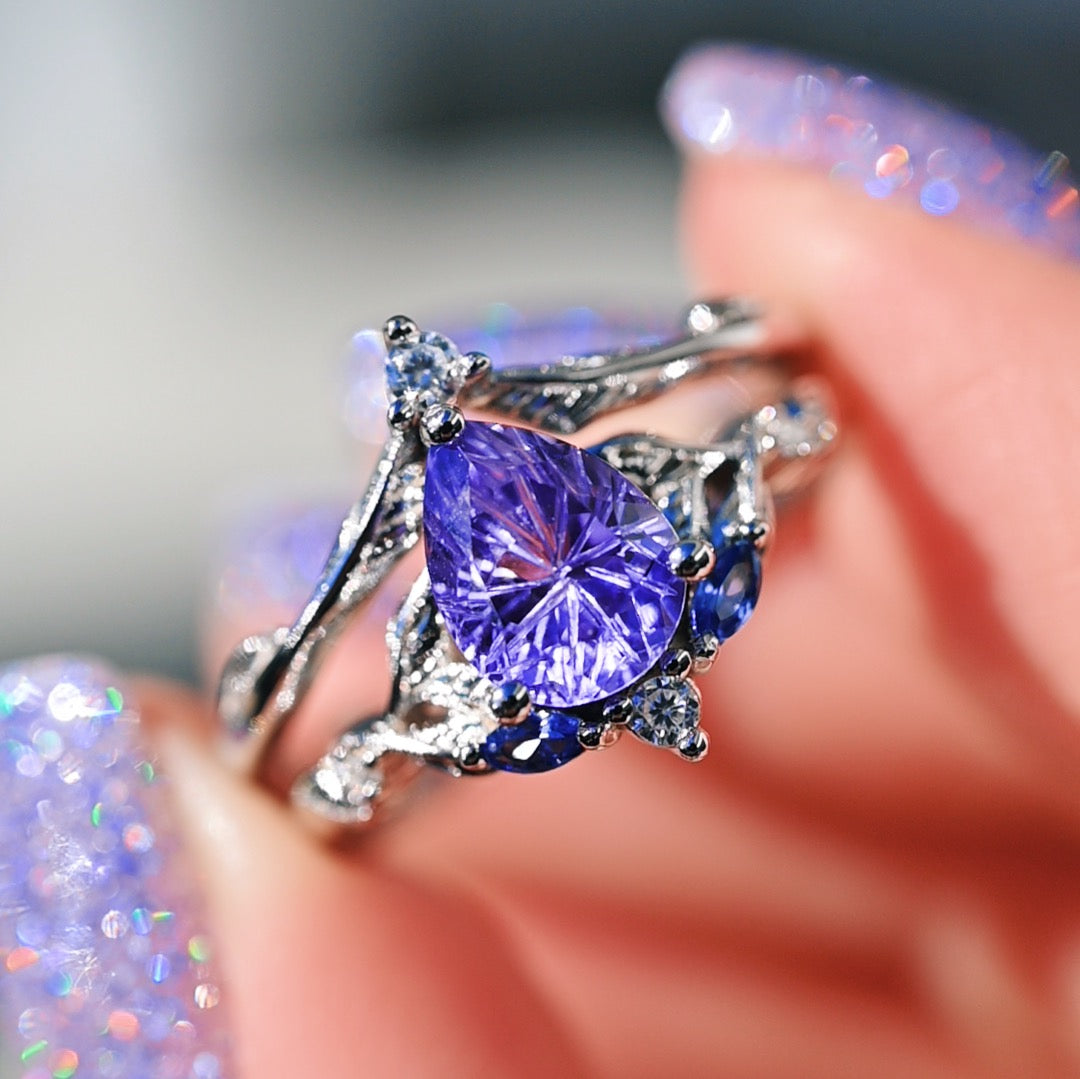 Airee Star Cut Lavender Sapphire Ring Set - Sterling Silver Jewelry for Women, Elegant Gift for Anniversary, Wedding, Engagement & Special Occasions