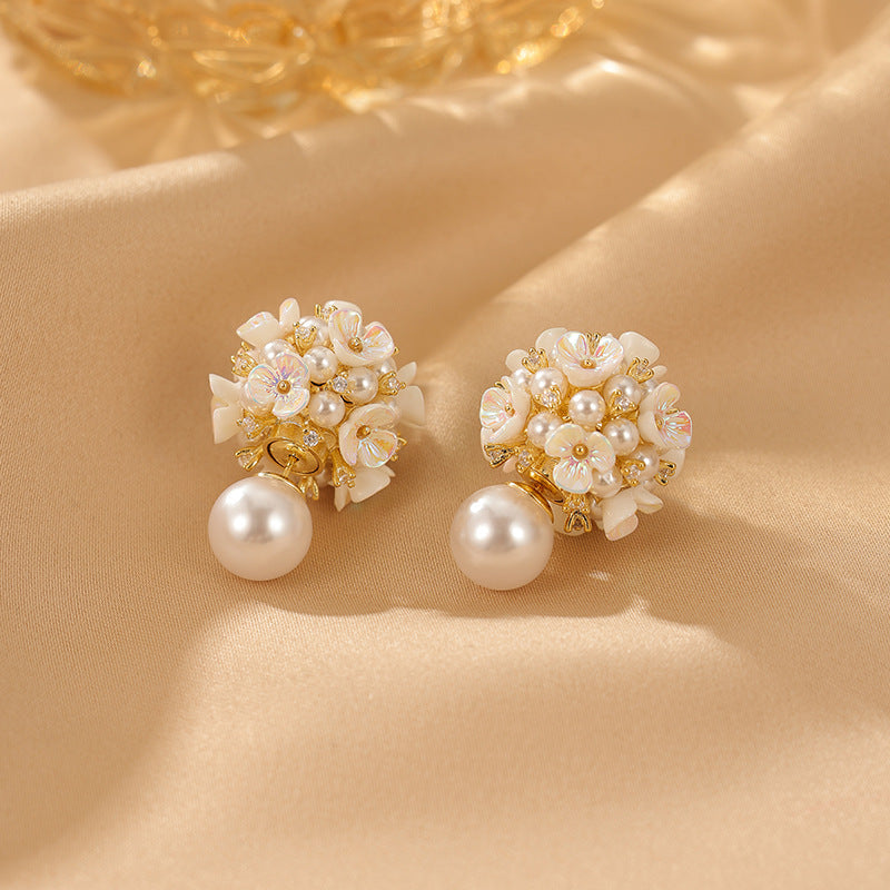 Elegant Pearl Flower Front Back Ear Jacket Earrings for Women | Dainty Pearl Stud Ear Cuff Jewelry | Perfect for Weddings, Parties & Everyday Wear (HE6351)