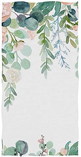 Bright Pink Floral Green Leaves Watercolor Hand Towel - Thin, Lightweight & Soft Absorbent Bath Towel (27.5x15.7In) for Home, Bathroom Decor & Spa Luxury - Perfect for Guest Towels, Kitchen Use & Elegant Bathroom Accents