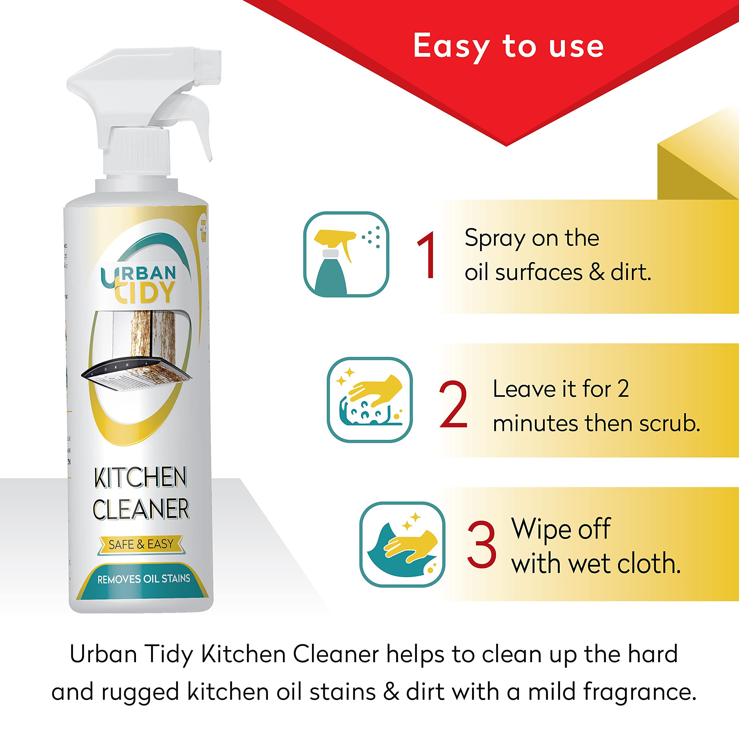 Urban Tidy Kitchen Cleaner - Oil Stain Remover for Gas Stove, Chimney, Oven, Grill & Exhaust Fans | Burnt Pot Cleaner with Lemon Fragrance (500g) | Perfect for Deep Cleaning and Degreasing Kitchen Appliances