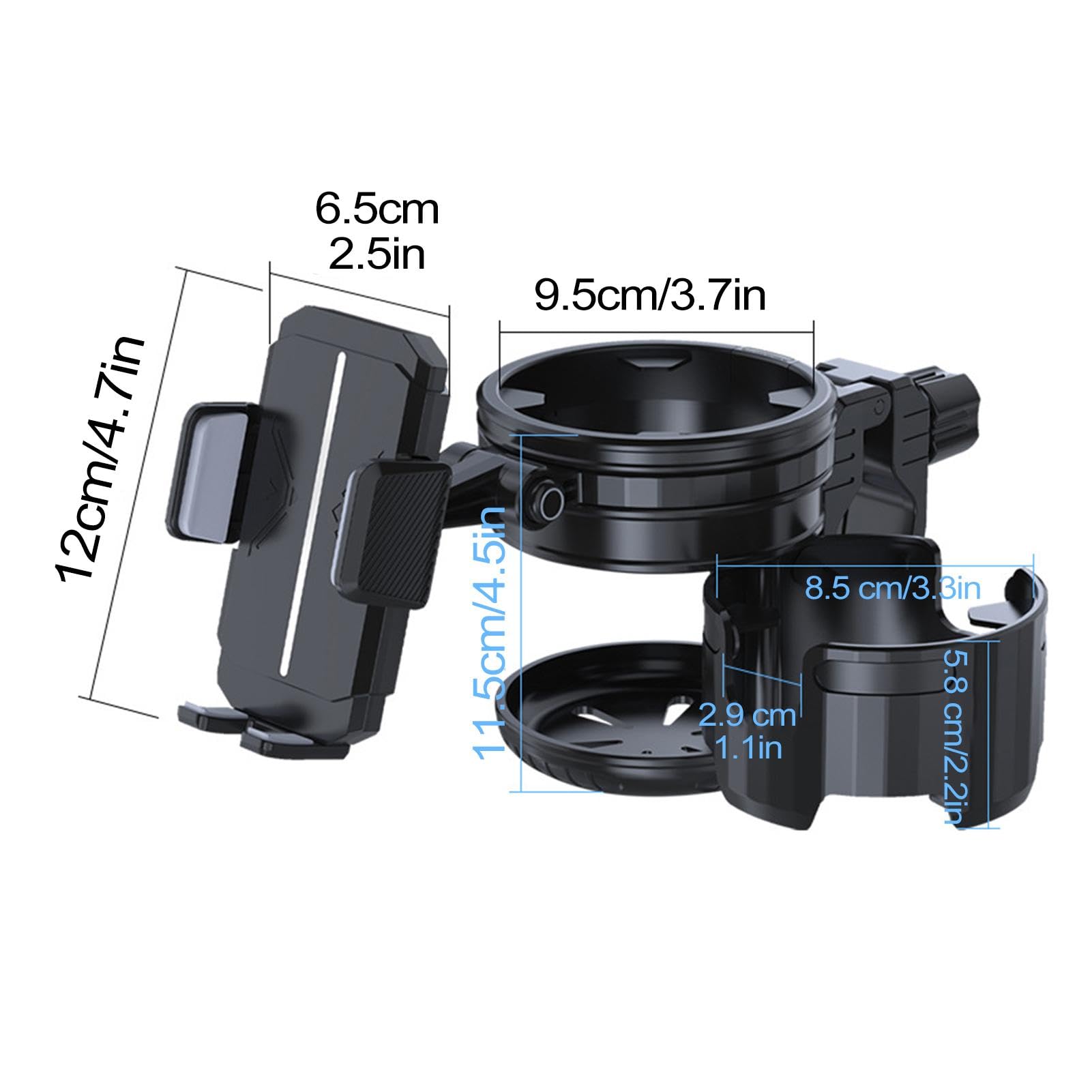 Adjustable Stroller Cup Holder with Phone Pocket - Universal Drink Holder for Coffee Mugs & Smartphones - Convenient Stroller Accessories for Parents (Black) - Perfect for Walks, Shopping & Outdoor Activities