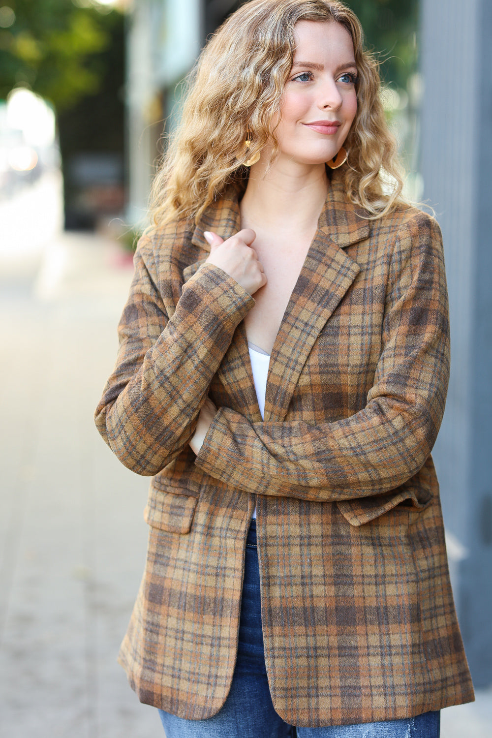 Make It Happen Spice Plaid Tailored Collar Lapel Blazer for Women - Stylish Office Wear & Business Casual Outfits