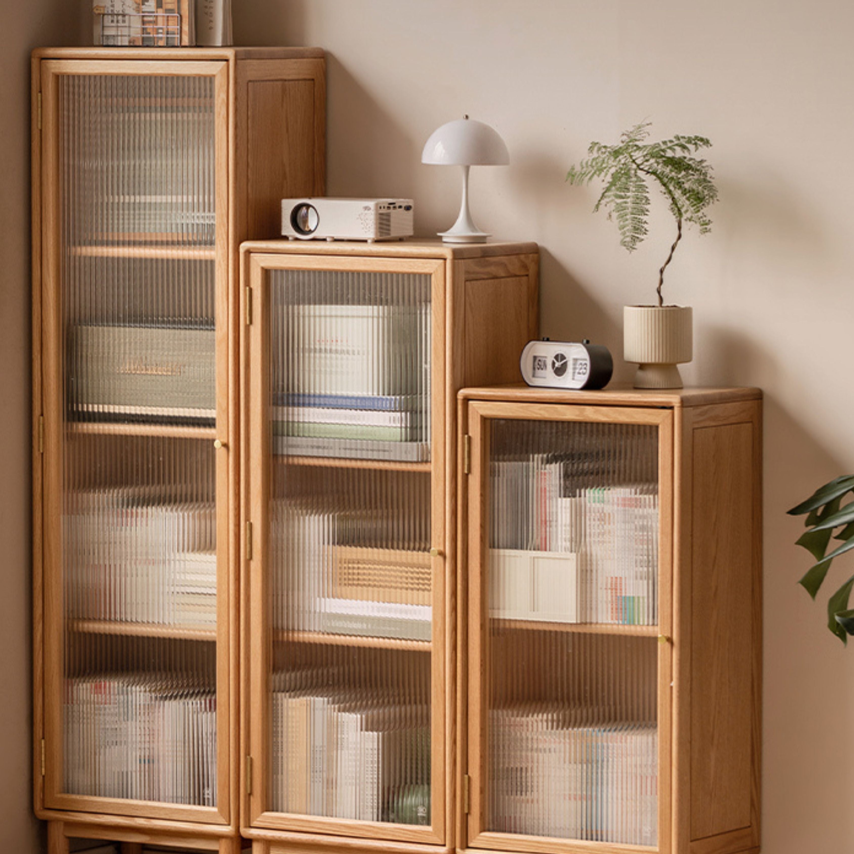 Solid Oak Wood Side Cabinet - Small Bookcase with Adjustable Shelves for Living Room, Bedroom, or Office Storage | Rustic Home Decor Furniture