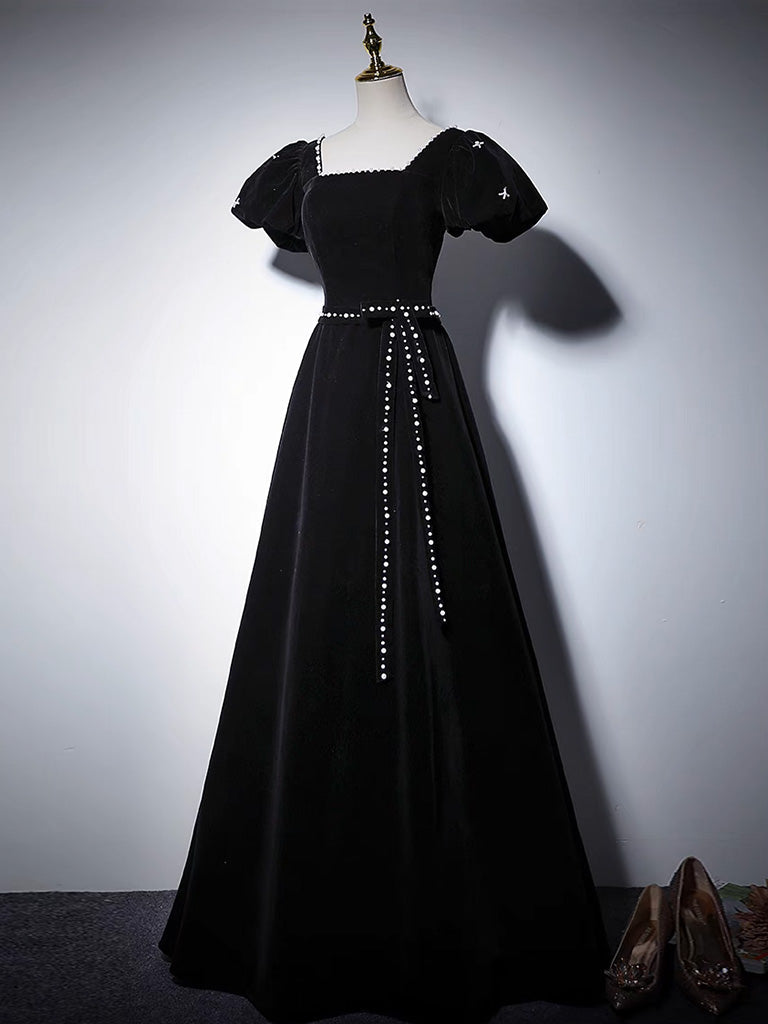 Elegant A-Line Velvet Black Dress for Women - Perfect for Evening Parties, Cocktail Events & Formal Occasions