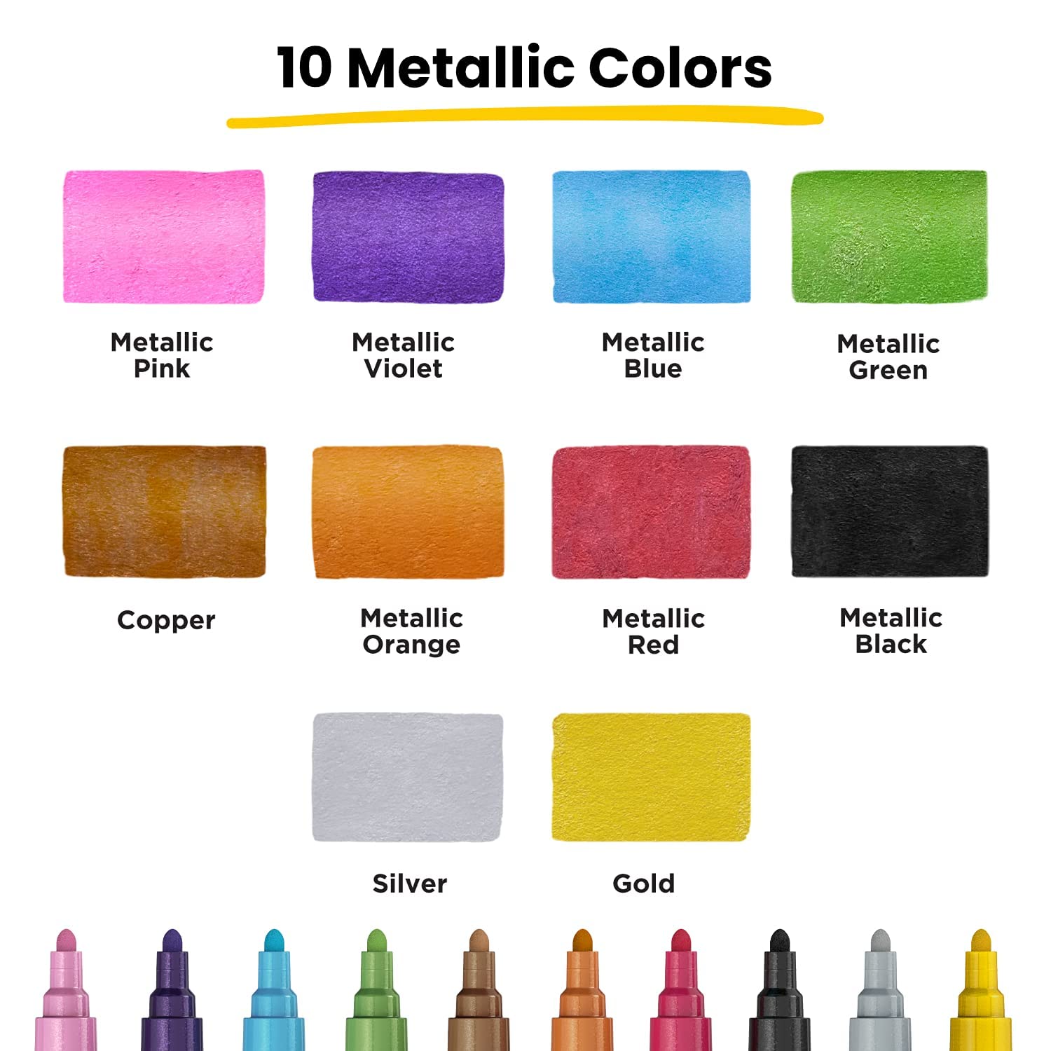 Vibrant Chalk Markers Set - 10 Metallic & 5 White Chalk Pens for DIY Crafts, Menu Boards, and Classroom Decor