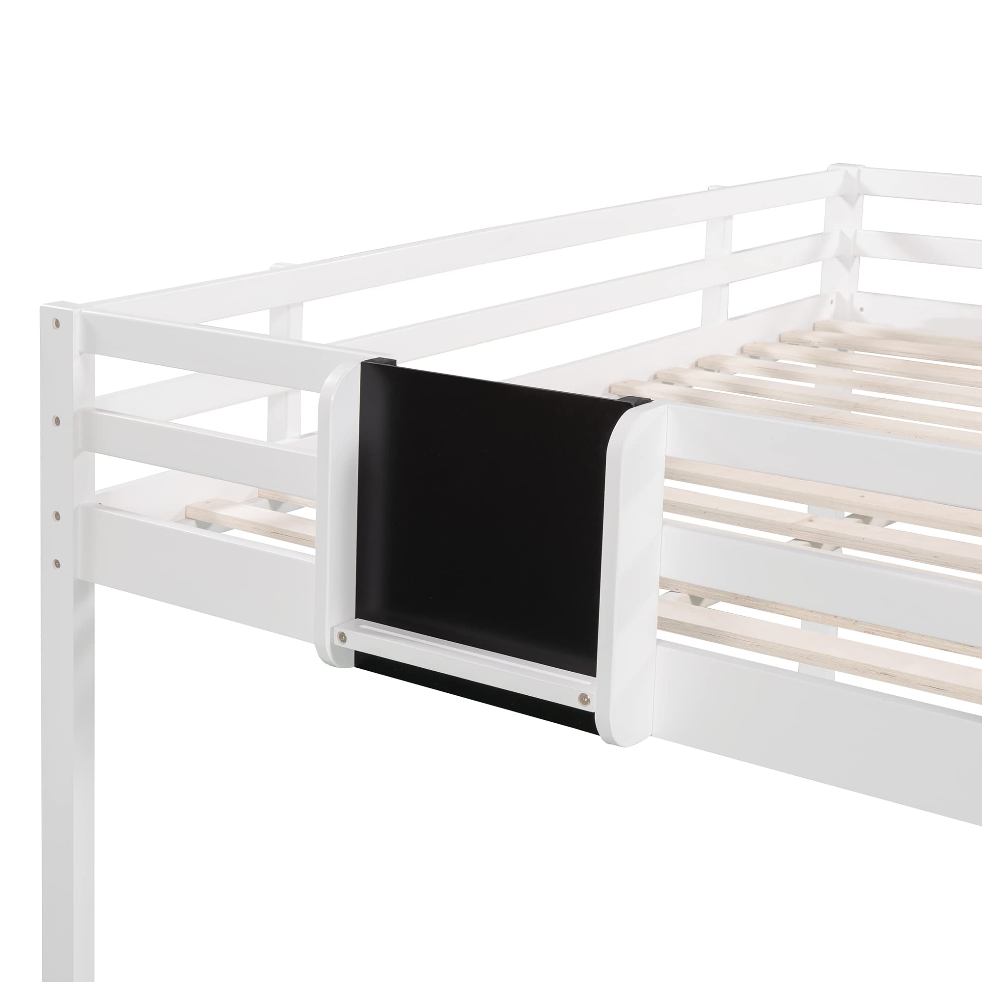 Merax Full Size Wooden Loft Bunk Bed with Slide - Junior Height for Kids & Teens, White | Space-Saving Bedroom Furniture for Small Rooms, Dorm, Playroom & Sleepovers