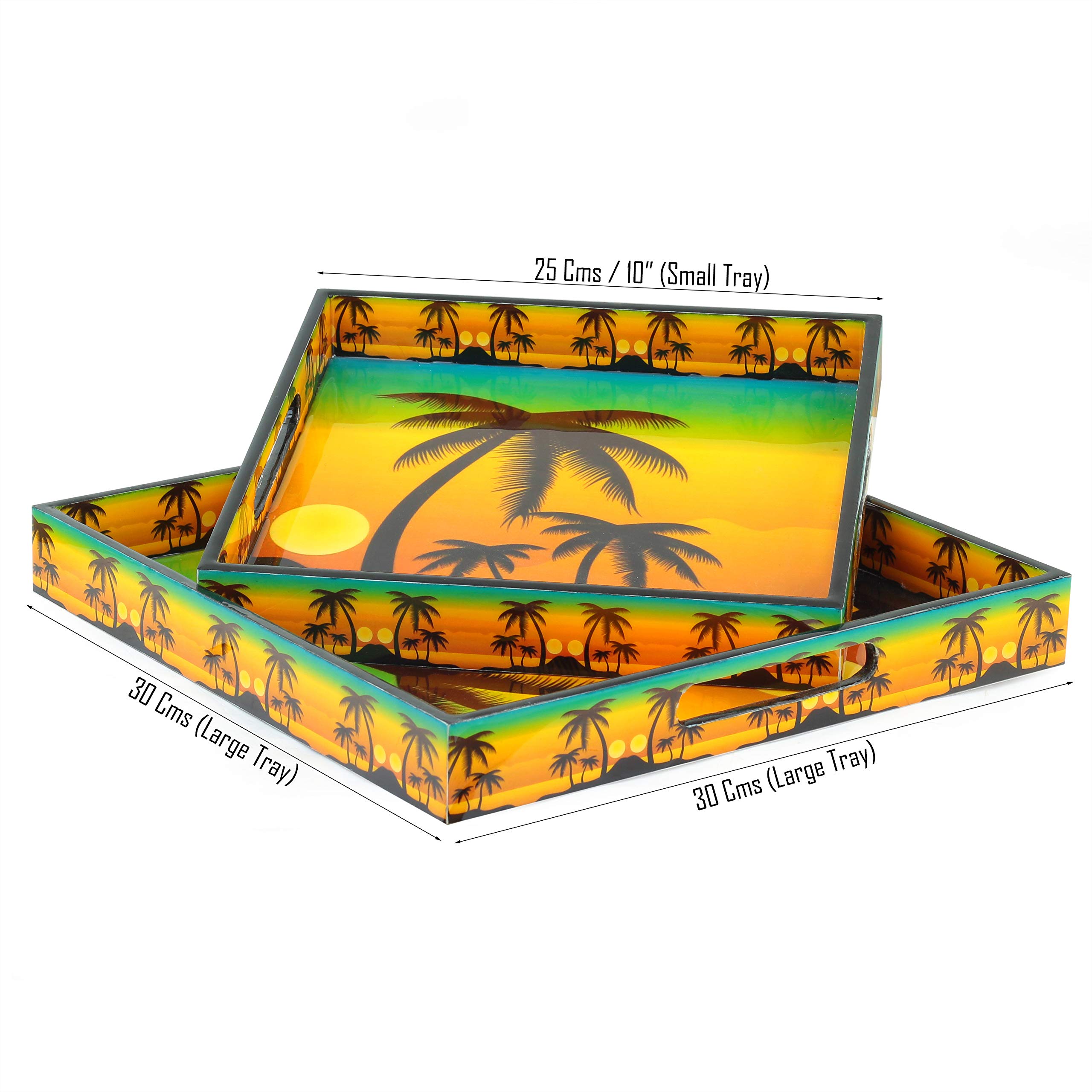 Stylish Yellow Sunset Palm Tree Printed Kitchen Serving Trays - Durable Snack & Breakfast Platters for Dining, Entertaining & Outdoor Picnics | Minimalist Design