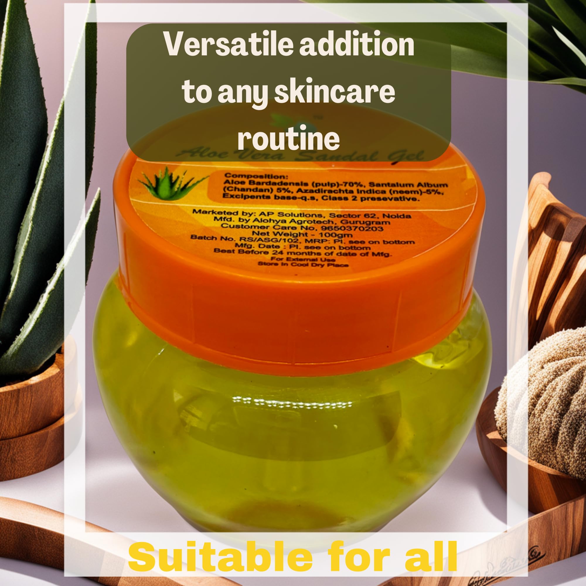 QYKKARE Aloe Vera Sandal Gel - 200gm (100gm X 2) - Soothing Moisturizer for Sunburn, Dry Skin & Hair Care - Perfect for After Sun, Daily Hydration & Scalp Treatment