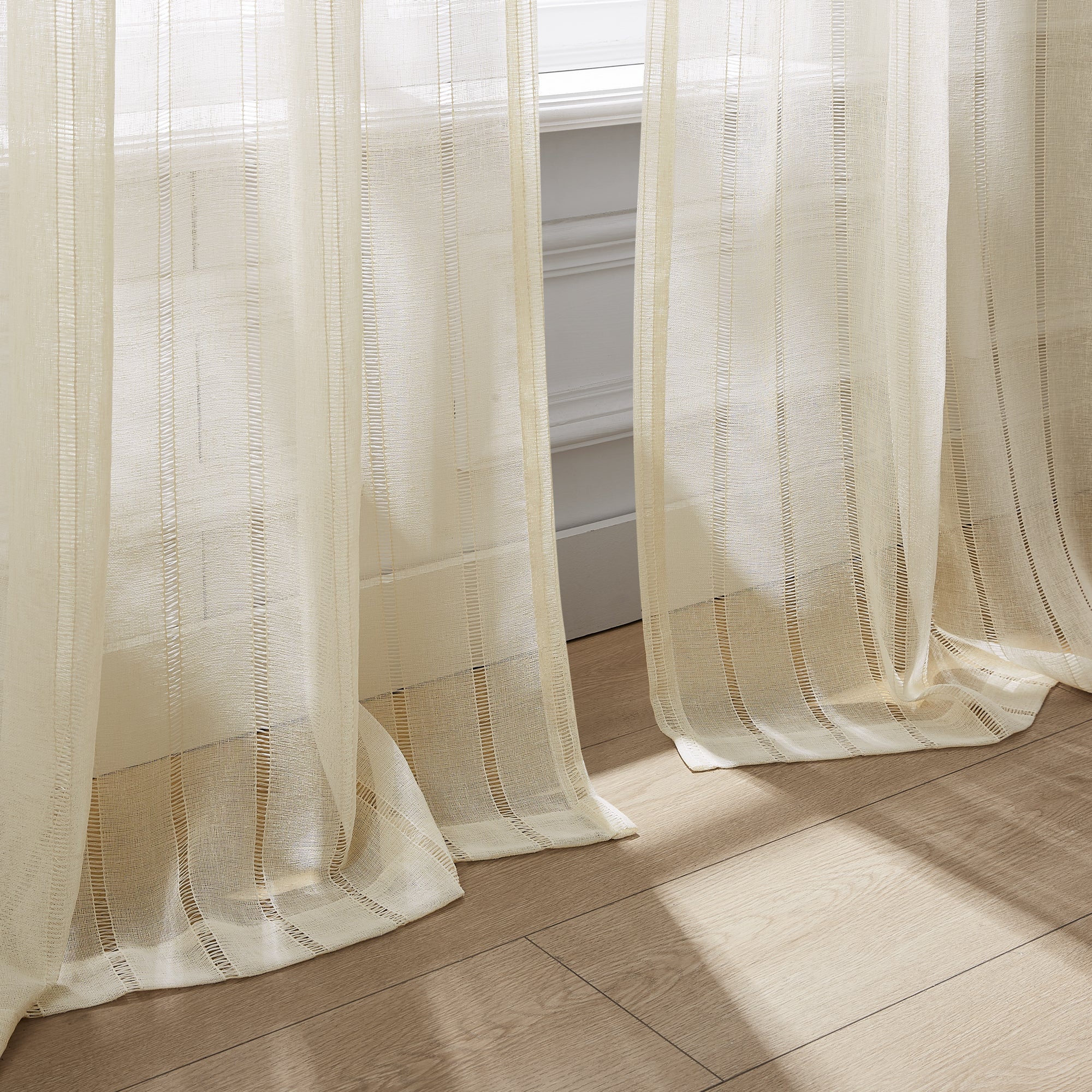 Calia Textured Stripe Sheer Window Curtain Panels - Light Filtering Privacy Drapes for Living Room & Bedroom