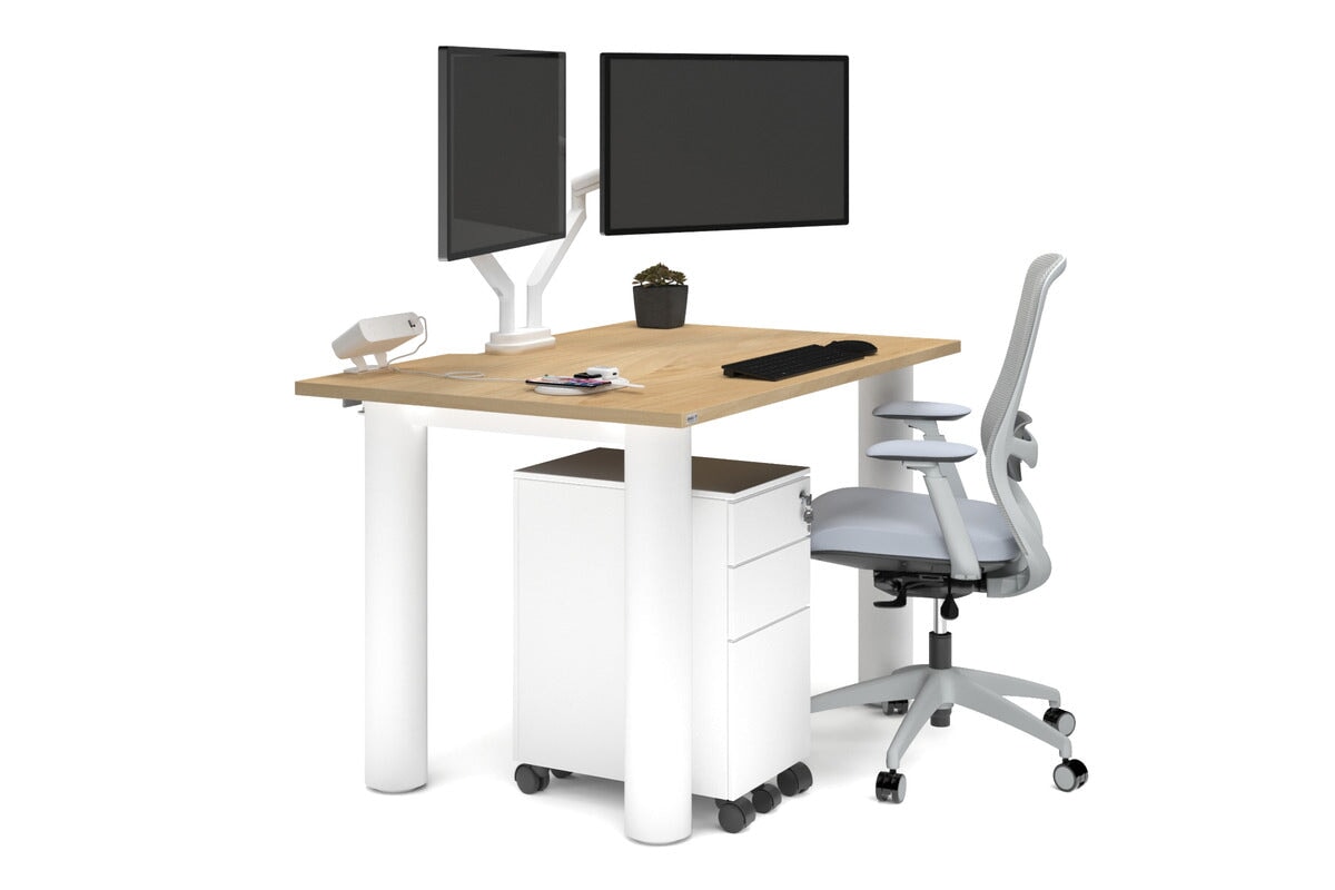Quadro Cylinder Leg Office Desk - 1400L x 800W Modern Executive Desk with Cable Management | Perfect for Home Office, Workspace & Conference Room