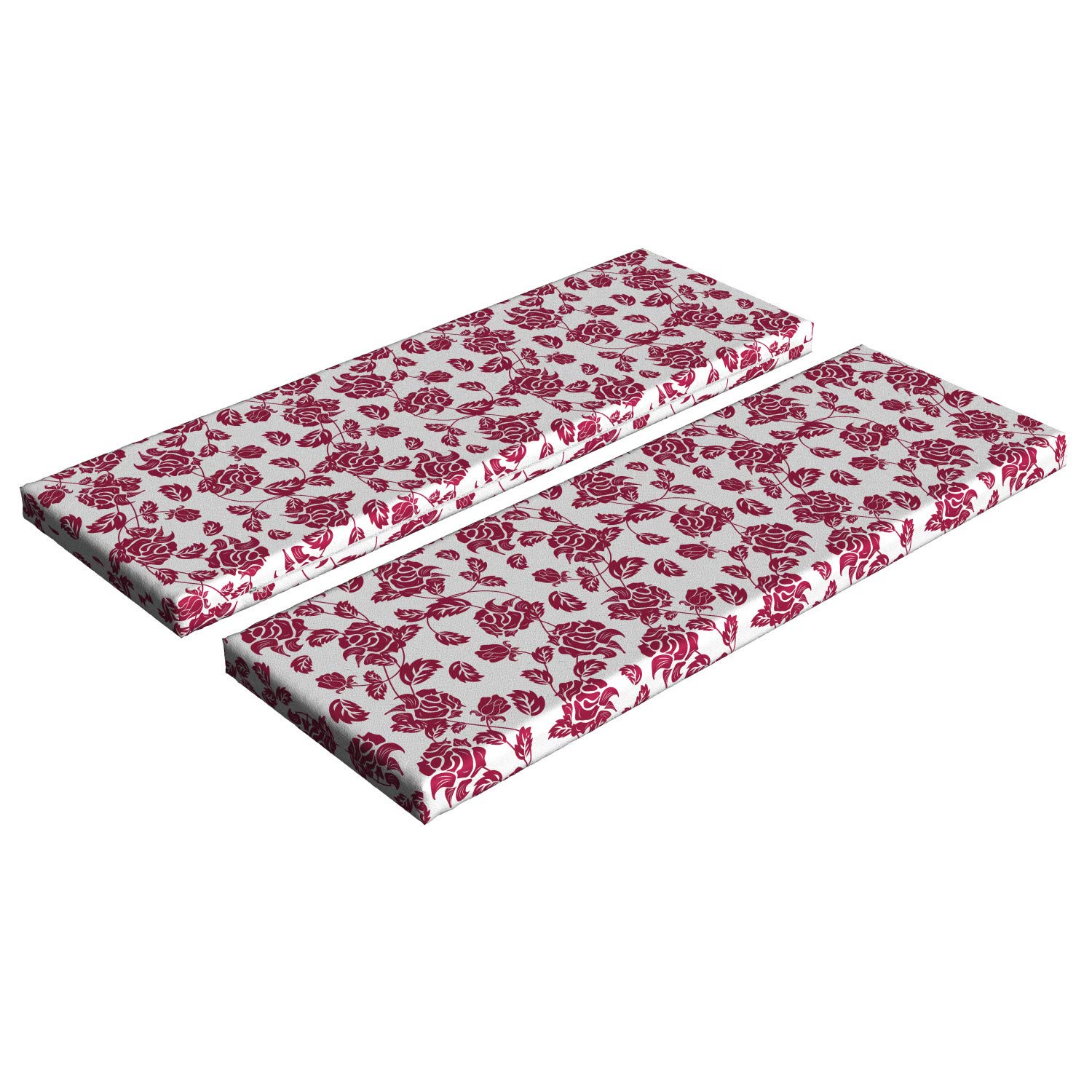 Ambesonne Rose Bench Cushion Set of 2 - Simplistic Solid Color Roses with Stems & Leaves Design, Standard Size 45