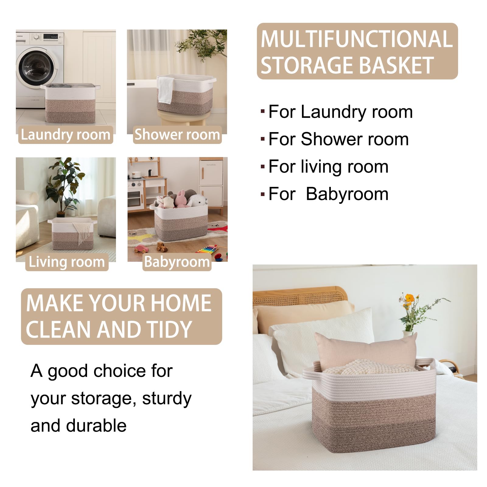 OIAHOMY Cotton Rope Storage Basket - 17.7