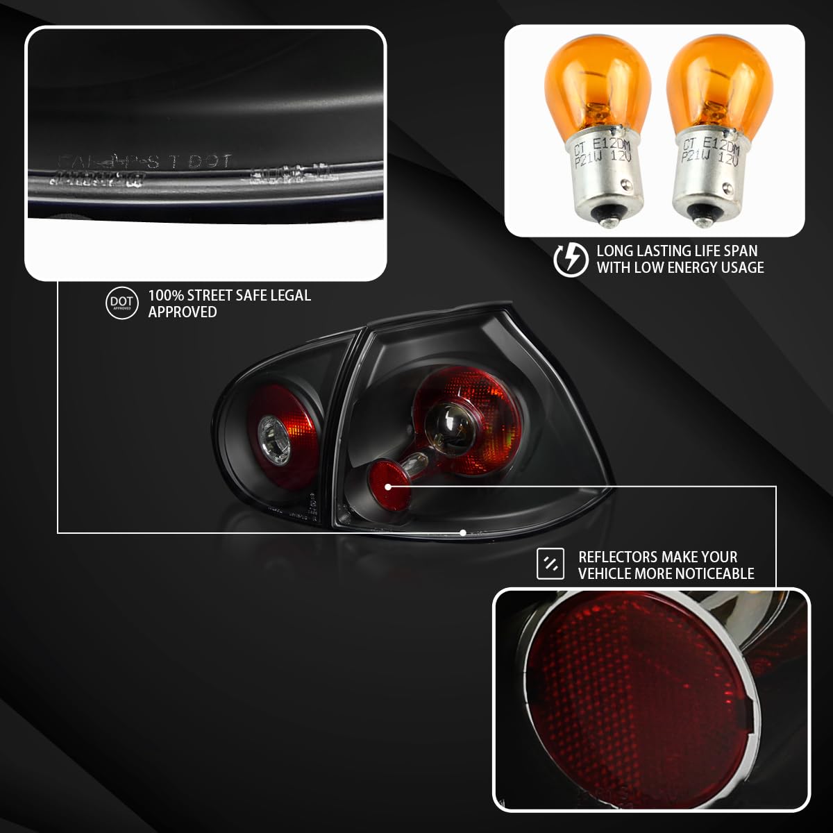 Autozensation Compatible with 2006-2009 Volkswagen Golf MK5 GTI Rabbit R32 - Left & Right Pair JDM Black Tail Lights - Upgrade Your Car's Style for Night Driving & Show Car Events