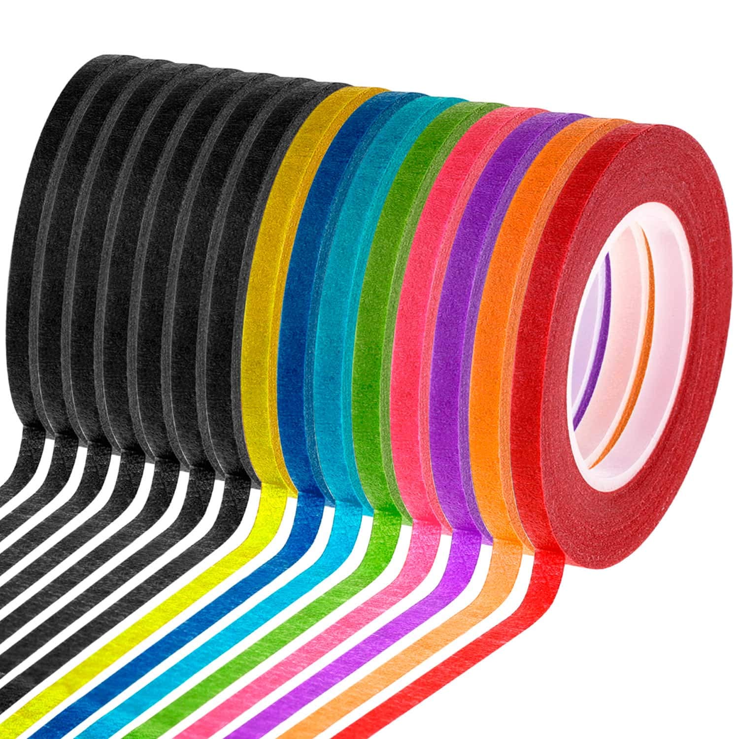 Cridoz 15 Rolls 1/8 Inch Whiteboard Tape - Thin Pinstripe Art Tape for Dry Erase Boards, Electrical Marking & Grid Lines - Assorted Colors - Perfect for Classroom, Office & DIY Projects