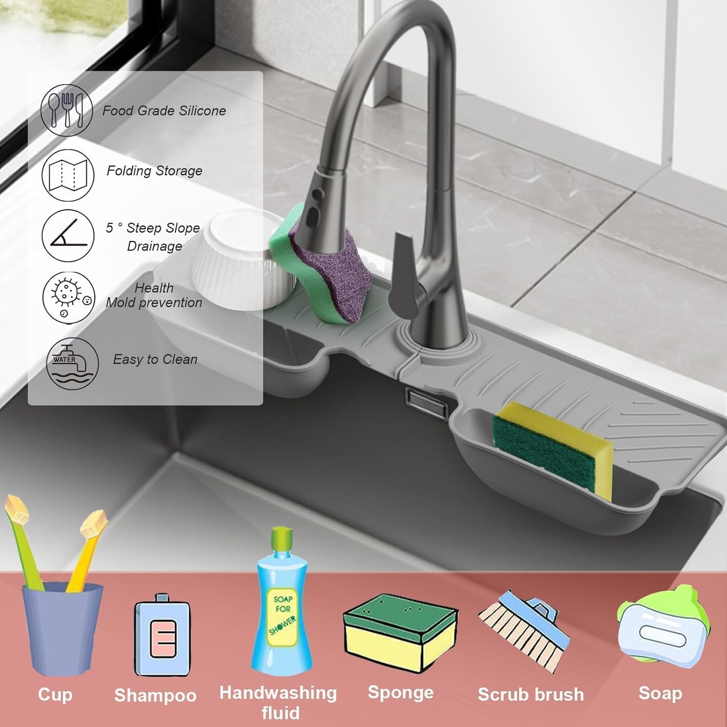 **Istara Hanging Sink Organizer – Soap Scrubber Sponge Holder & Towel Rack for Kitchen & Bathroom – Space-Saving Faucet Caddy for Sink Organization (Perfect for Small Spaces & Clutter-Free Countertops)**