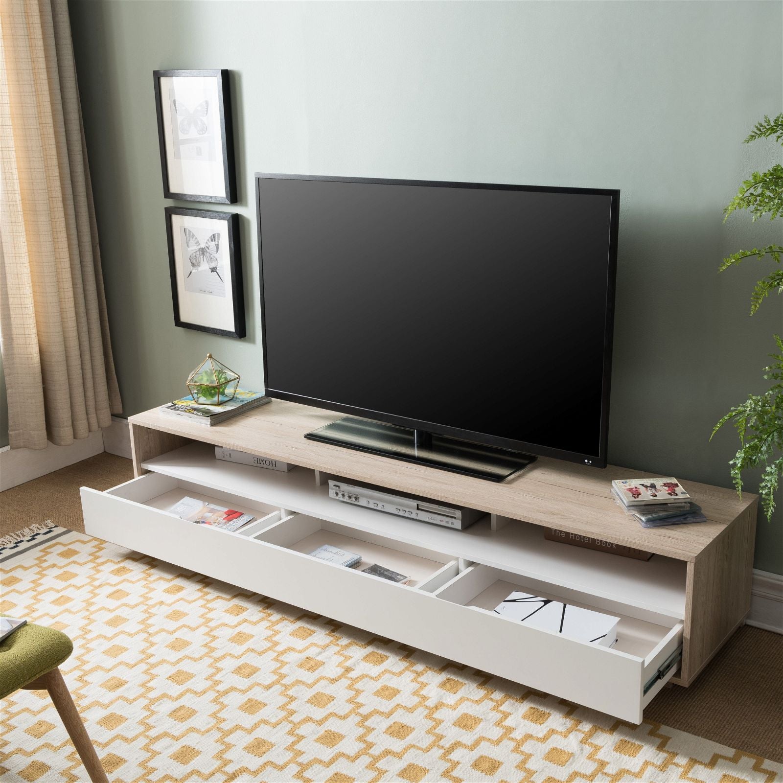 Tauris™ SUAVE1800 Solid Oak Entertainment Center - Modern TV Stand for Living Room, Home Theater & Media Storage