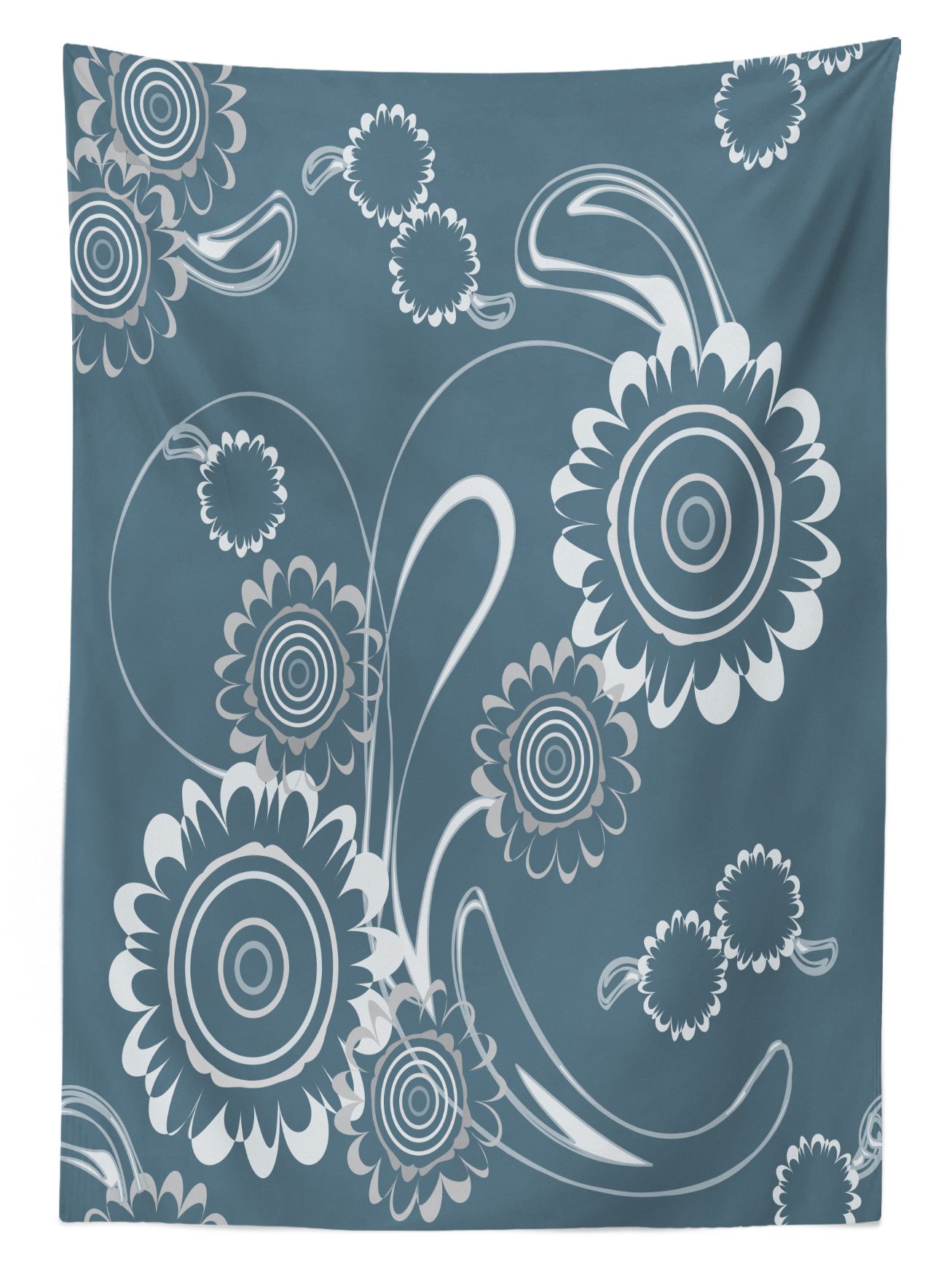 Ambesonne Grey Blue Outdoor Tablecloth - Abstract Blossoming Petals & Swirls Design, Romantic Floral Picnic Table Cover, Waterproof Washable 58x84 Inches, Slate Blue Grey White - Perfect for Garden Parties, BBQs, and Outdoor Dining
