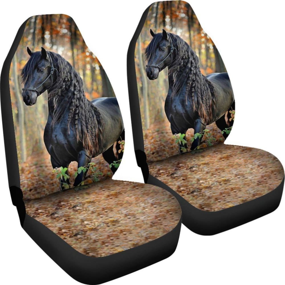 Premium Black Horse in Forest Animal Print Car Seat Covers - Breathable Universal Fit for Cars, SUVs & Trucks - Unique Gift for Equestrian Lovers & Nature Enthusiasts (Perfect for Road Trips, Camping & Outdoor Adventures)
