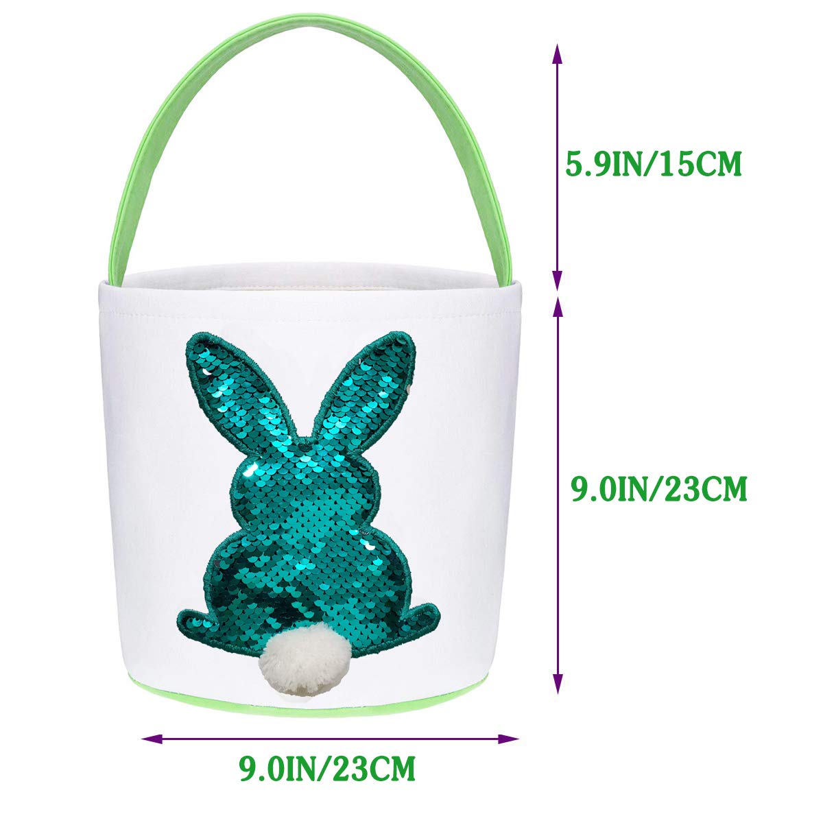Easter Basket Bags for Kids - Bunny Tote Bucket with Paillette Design for Easter Eggs, Toys, Candy & Gifts | Perfect for Easter Egg Hunts, Party Favors & Holiday Celebrations (Green)
