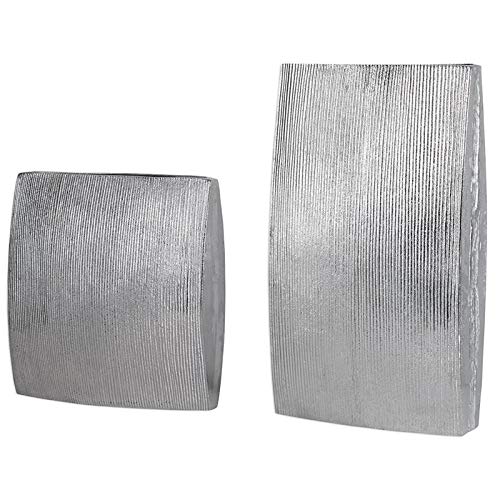 BOWERY HILL Modern 2-Piece Vase Set in Polished Nickel - Elegant Home Decor for Living Room, Dining Table & Wedding Centerpieces