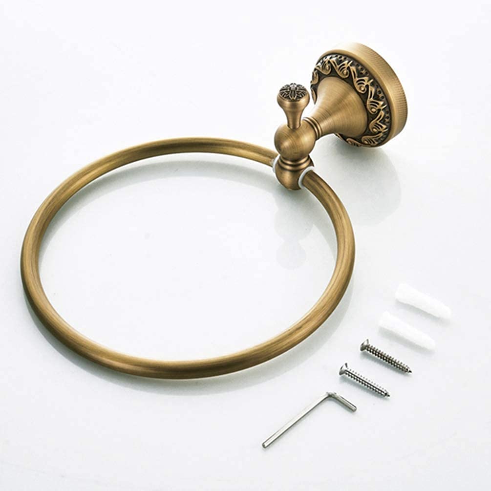 Antique Brass Towel Ring Holder - European Style Vintage Metal Towel Rack for Bathroom, Kitchen & Powder Room - Rustic Wall-Mounted Hanging Towel Hook for Hand & Tea Towels