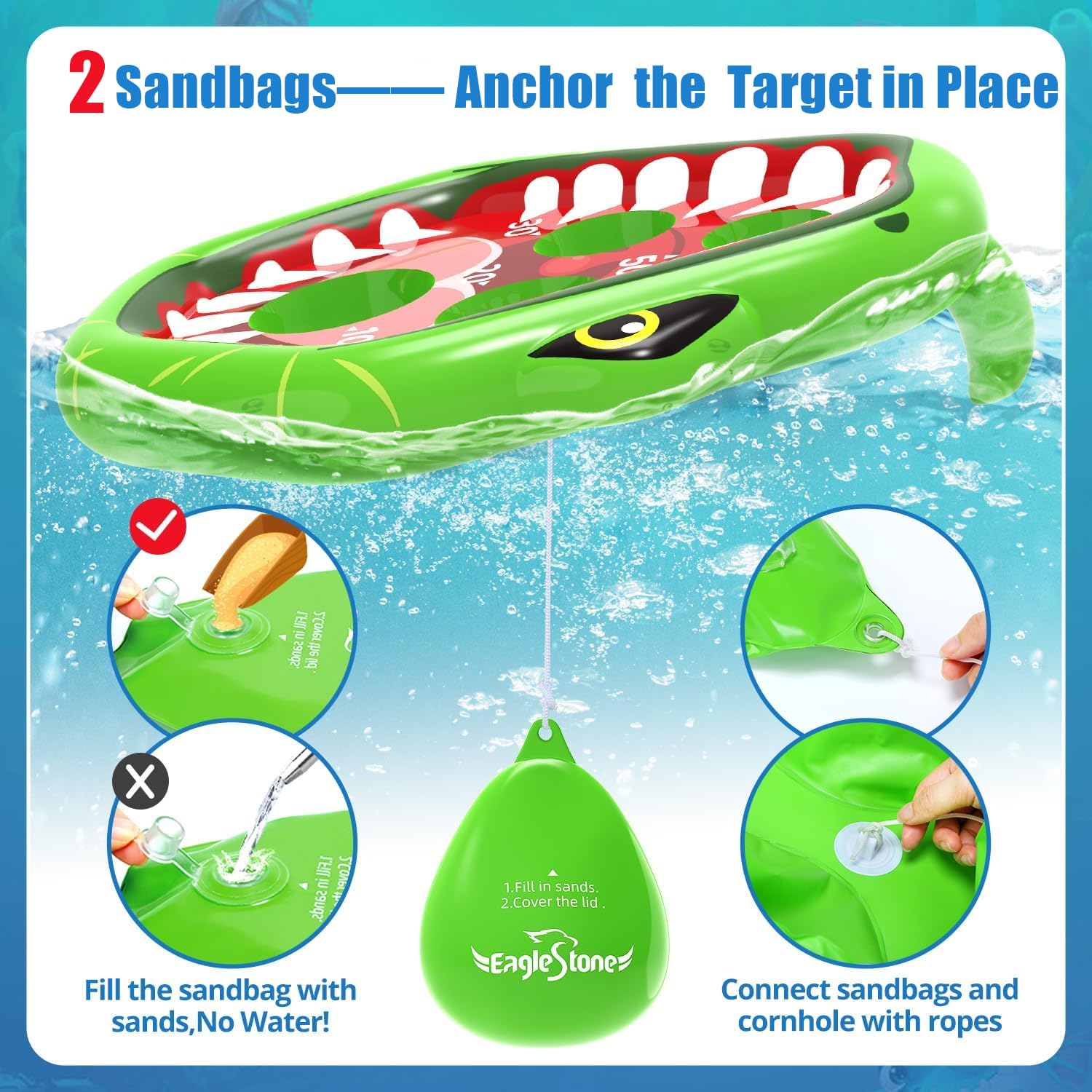 **EagleStone Inflatable Pool Cornhole Game Set - 2PCS Dinosaur Pool Floats & 8 Bean Bags for Kids & Adults - Outdoor Water Toys for Beach, Pool Party, Backyard Fun**    *(Perfect for Summer BBQs, Family Gatherings, and Kids' Birthday Parties!)*